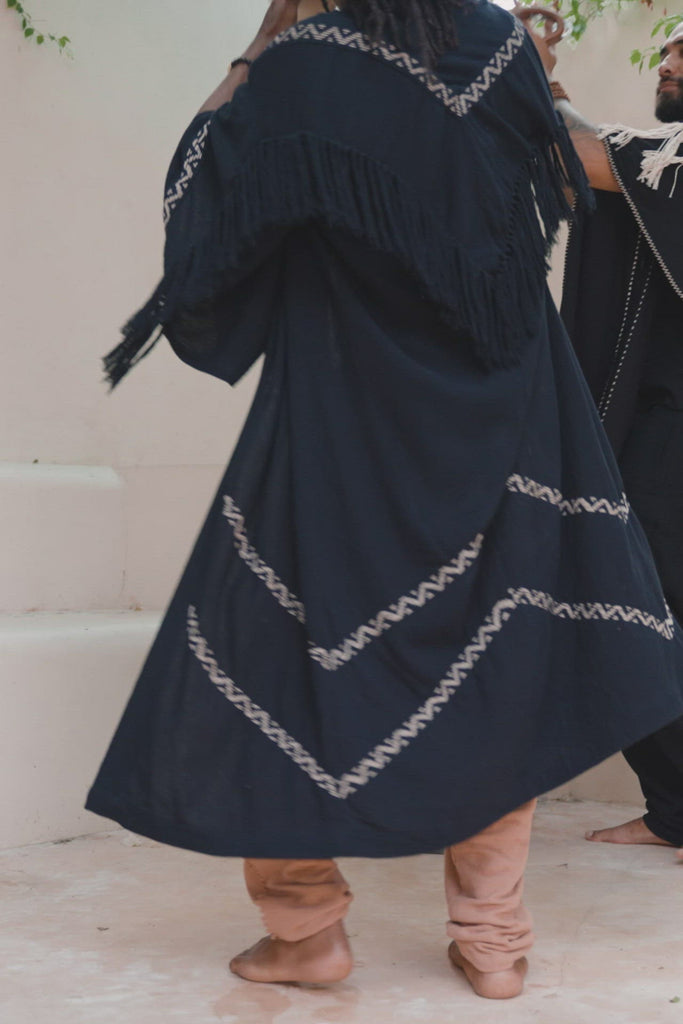 Handwoven Cotton Black Boho Poncho for men By AYA Sacred Wear