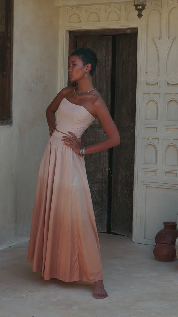 Boho Corset and Skirt for Women, Baby Pink Bustier Top and Maxi Skirt - AYA Sacred Wear