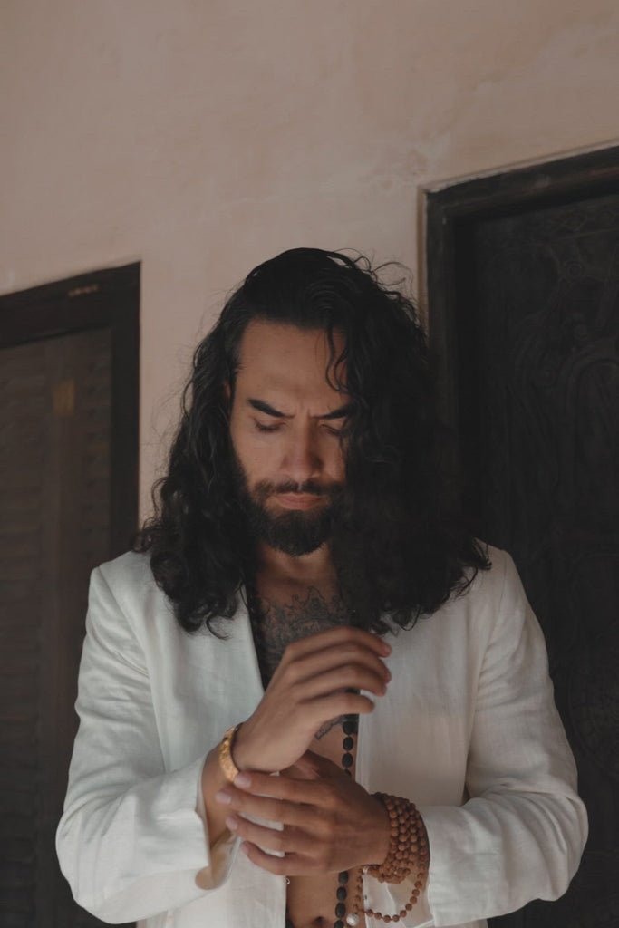 White Linen Blazer Jacket for Men by AYA Sacred Wear
