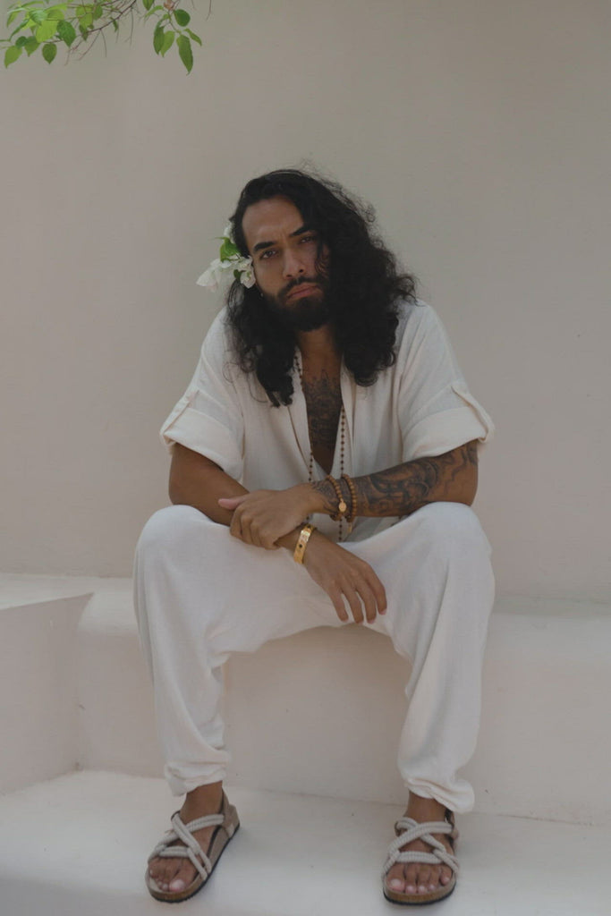 White Tribal Kimono Robe for Men by AYA SACRED WEAR