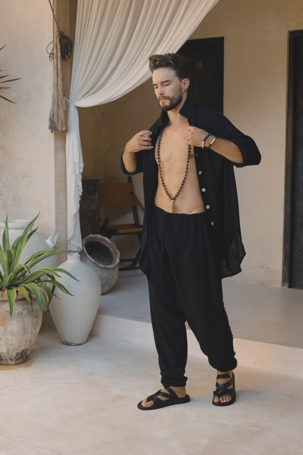 Black Handwoven Cotton Pants for Men by AYA Sacred Wear