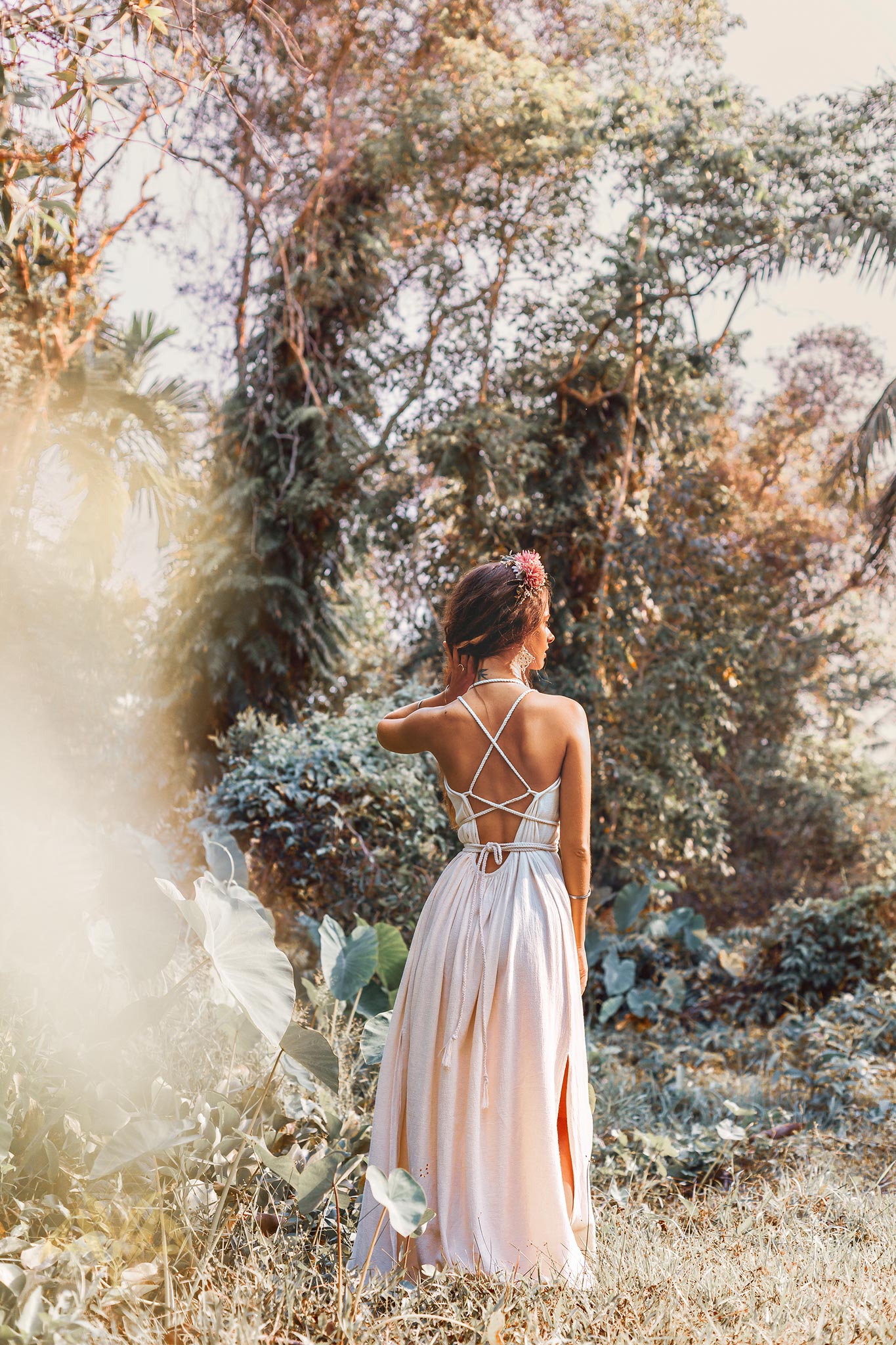 Off-White Organic Cotton Bohemian Dress, Simple Wedding Dress - AYA Sacred Wear