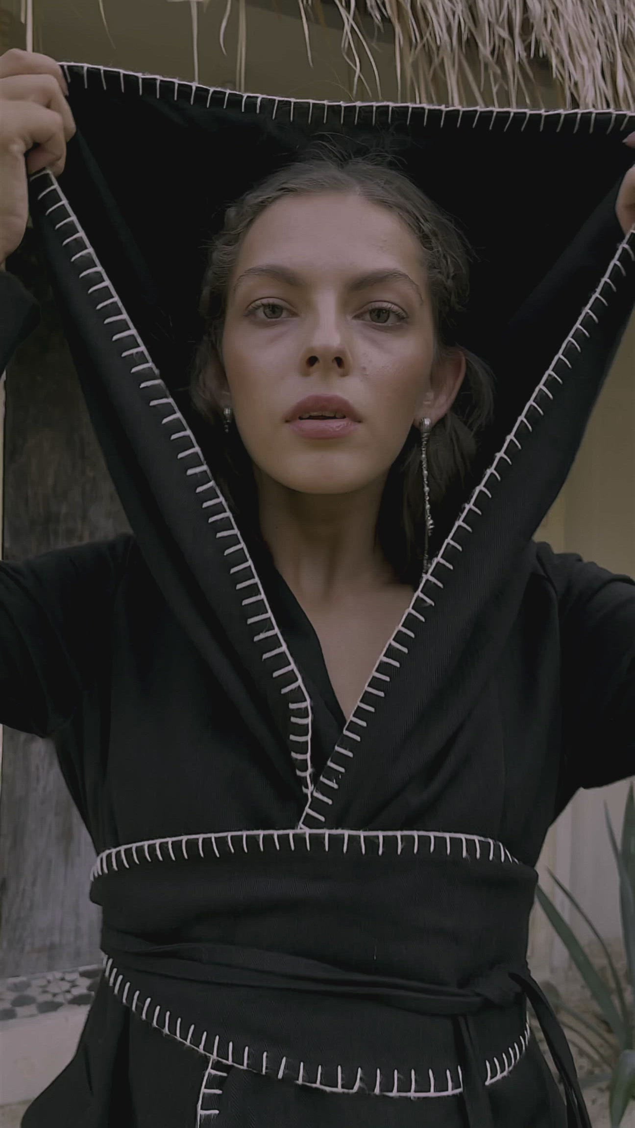 Boho Hoody Cardigan for Women, Black Boho Overcoat, Belted Wrap Cardigan - AYA Sacred Wear