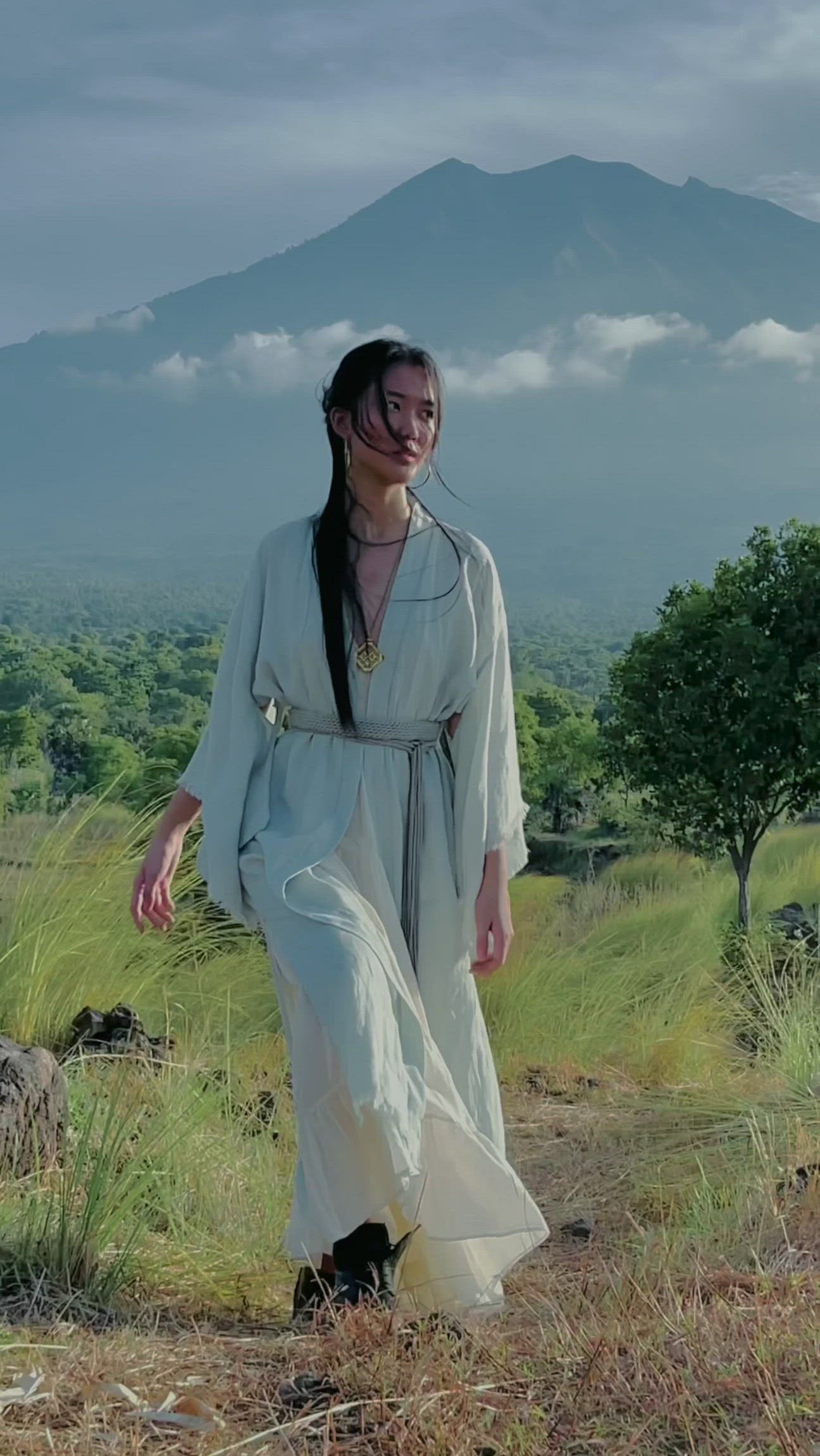 Linen Cardigan with Belt, Linen Sky Blue Overcoat, Long Jacket Women - AYA Sacred Wear