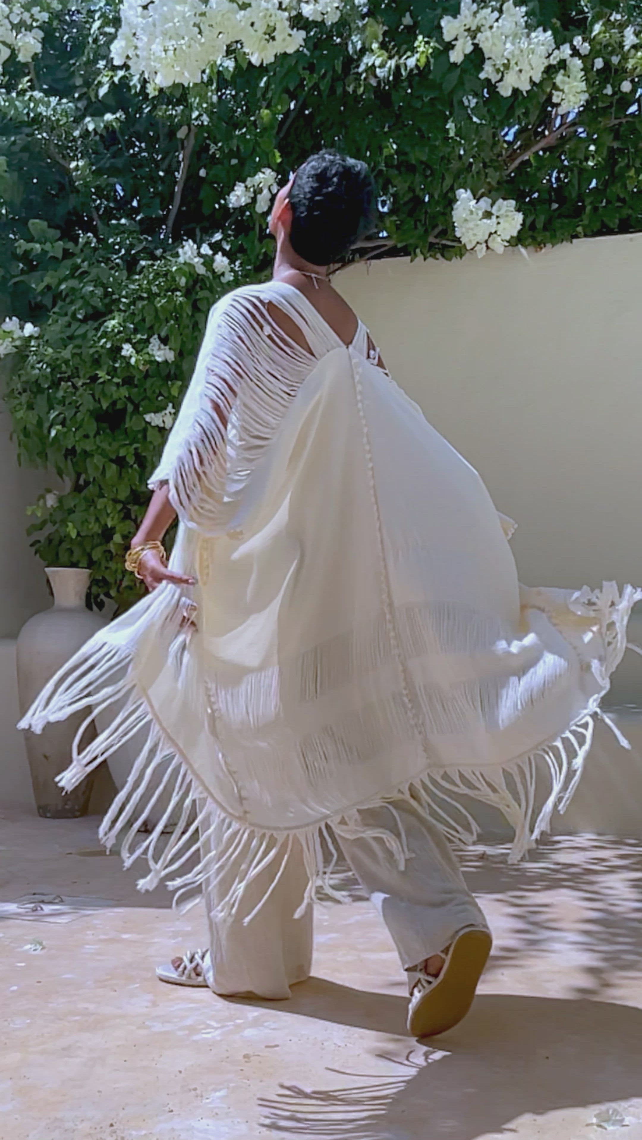 Off-White Cotton Poncho Cape, Organic Tribal Kimono Cover Up - AYA Sacred Wear