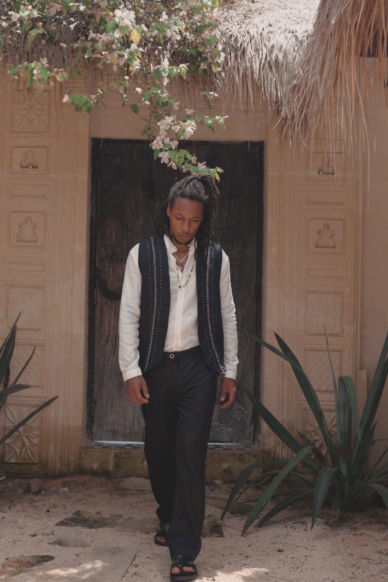 Black Classic Linen Trousers for Men by AYA Sacred Wear