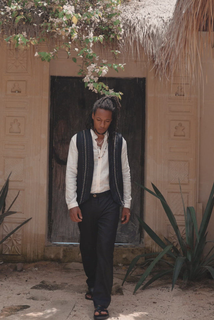 Black Classic Linen Trousers for Men by AYA Sacred Wear