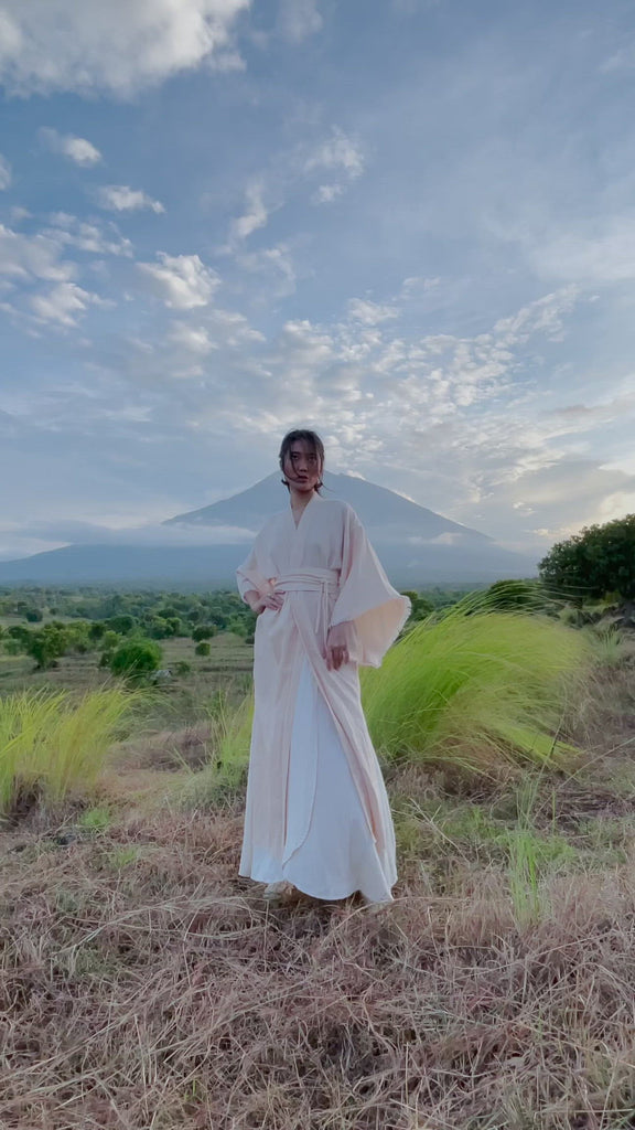 Linen Cardigan Women, Light Pink Overcoat, Linen Wrap Cardigan with Belt - AYA Sacred Wear