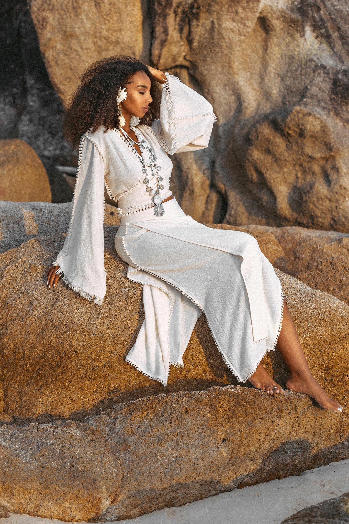 Off-White Wrap Maxi Skirt Handmade Cotton Boho Long Maxi Skirt by AYA Sacred Wear