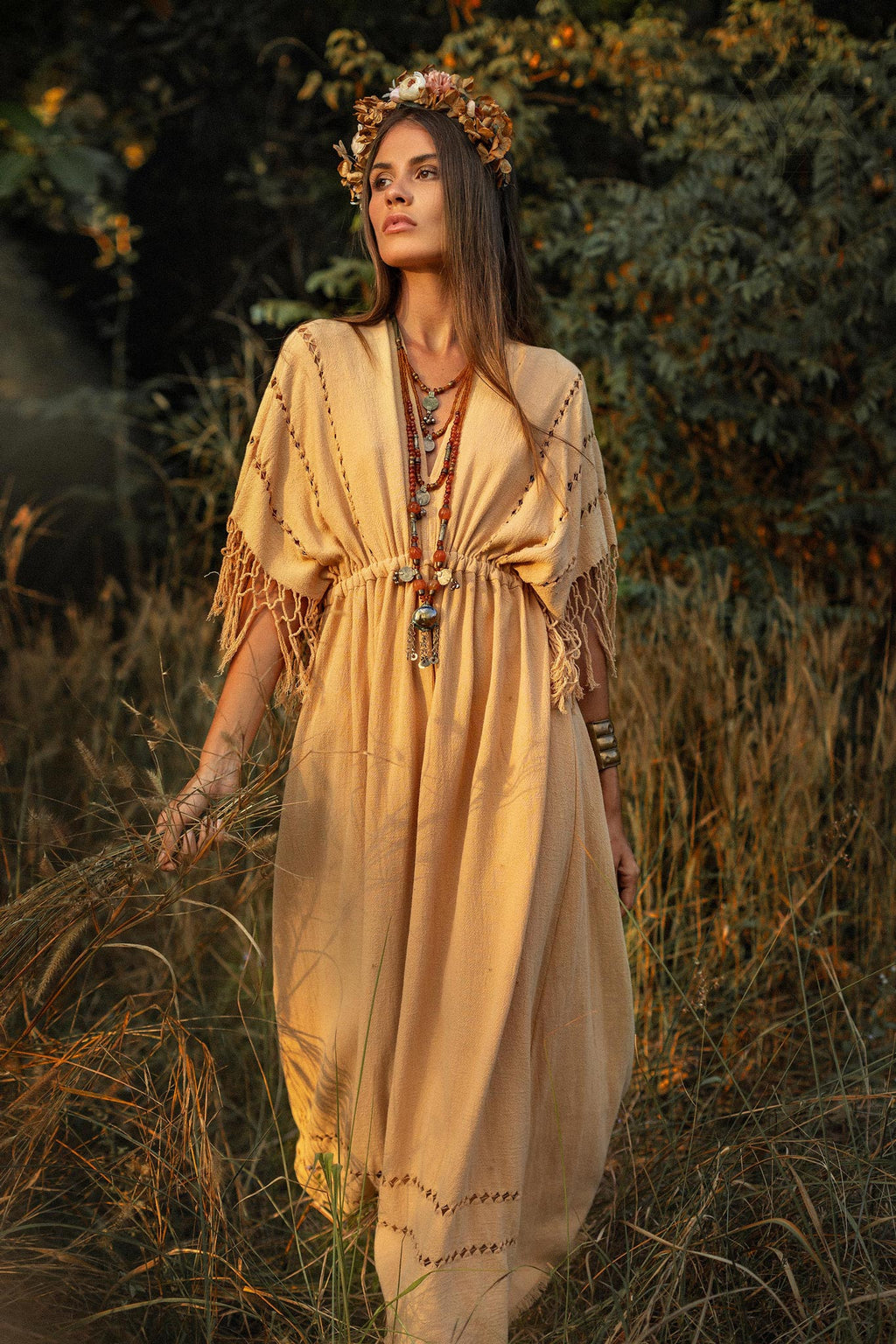 Yellow Ochre Boho Dress  Plus Size Dress Women  Kaftan Maxi Dress by AYA Sacred Wear