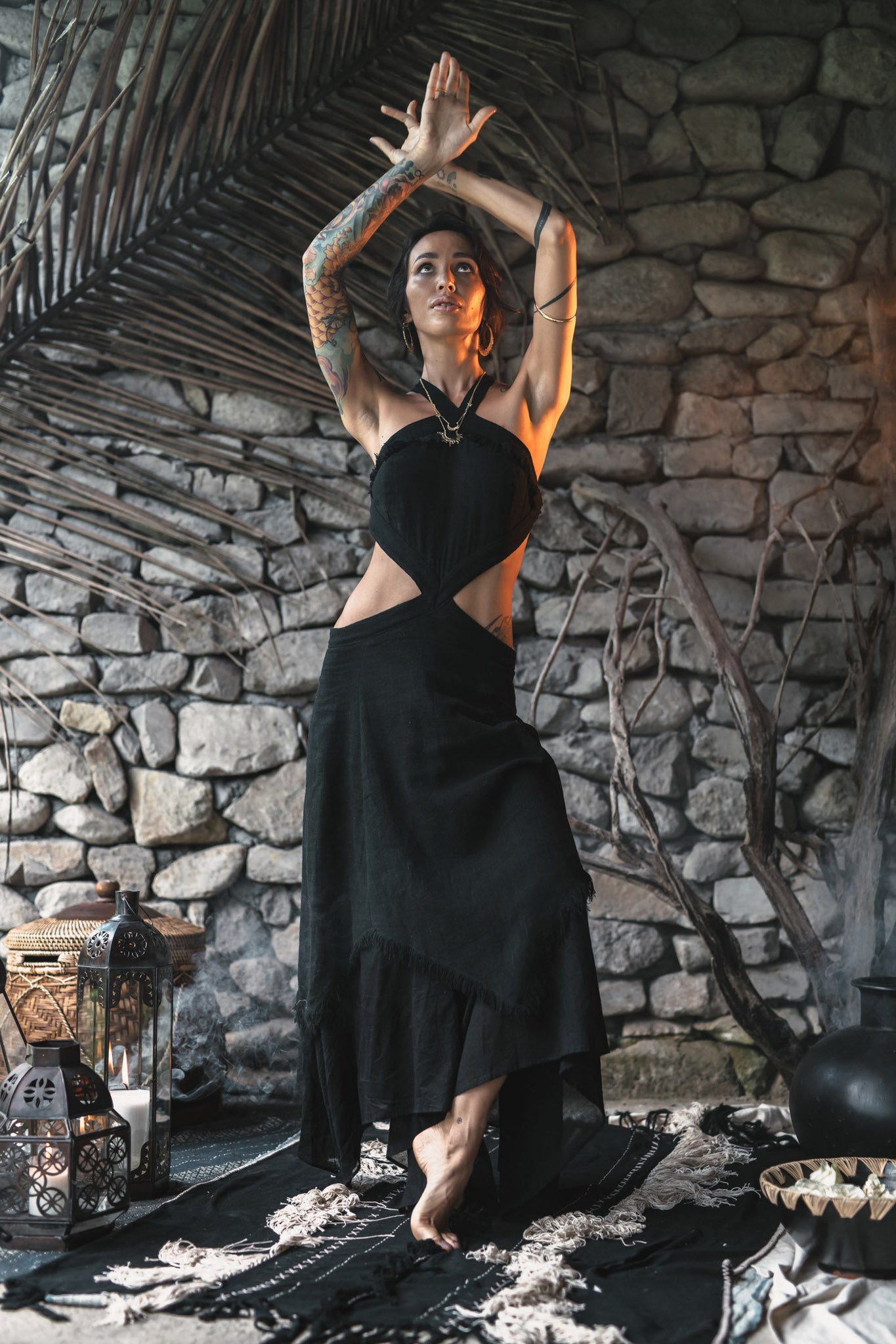Black Cotton Boho Organic Cotton Dress - AYA Sacred Wear