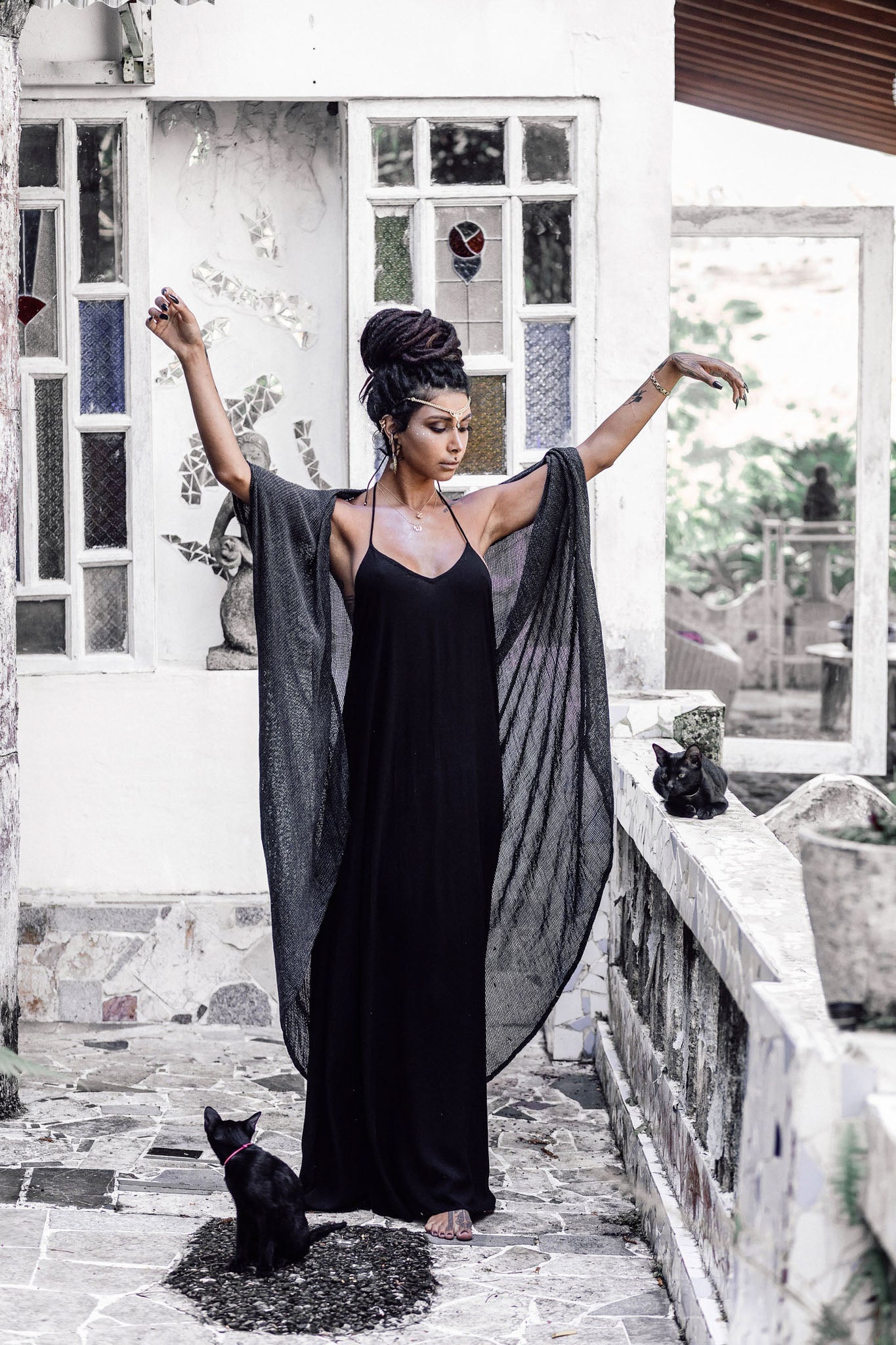 Black Cotton Boho Goddess Cocktail Slip Dress - AYA Sacred Wear