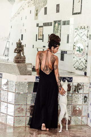 Black Cotton Boho Goddess Cocktail Slip Dress - AYA Sacred Wear