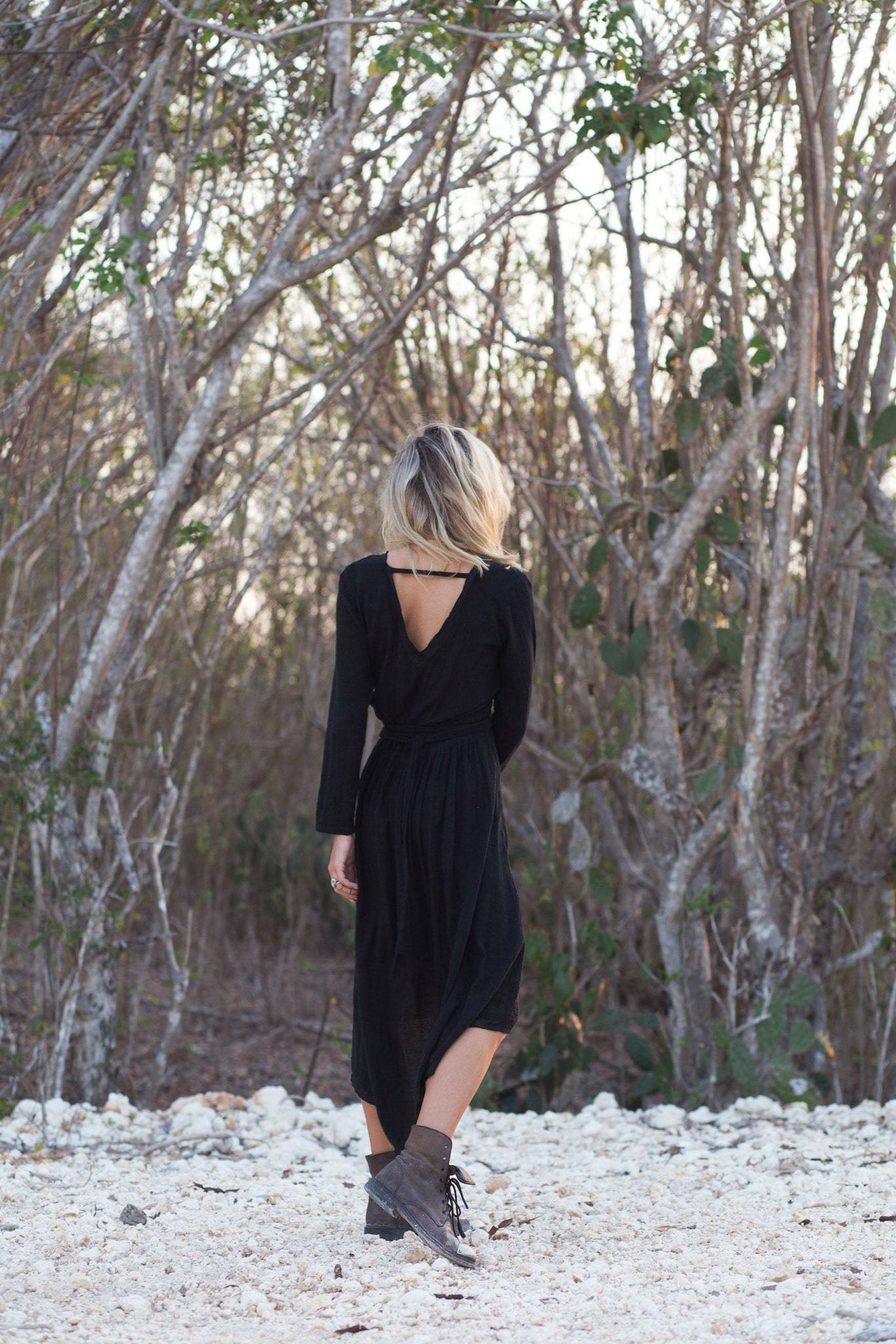 Black Linen Boho Wrap Dress - AYA Sacred Wear