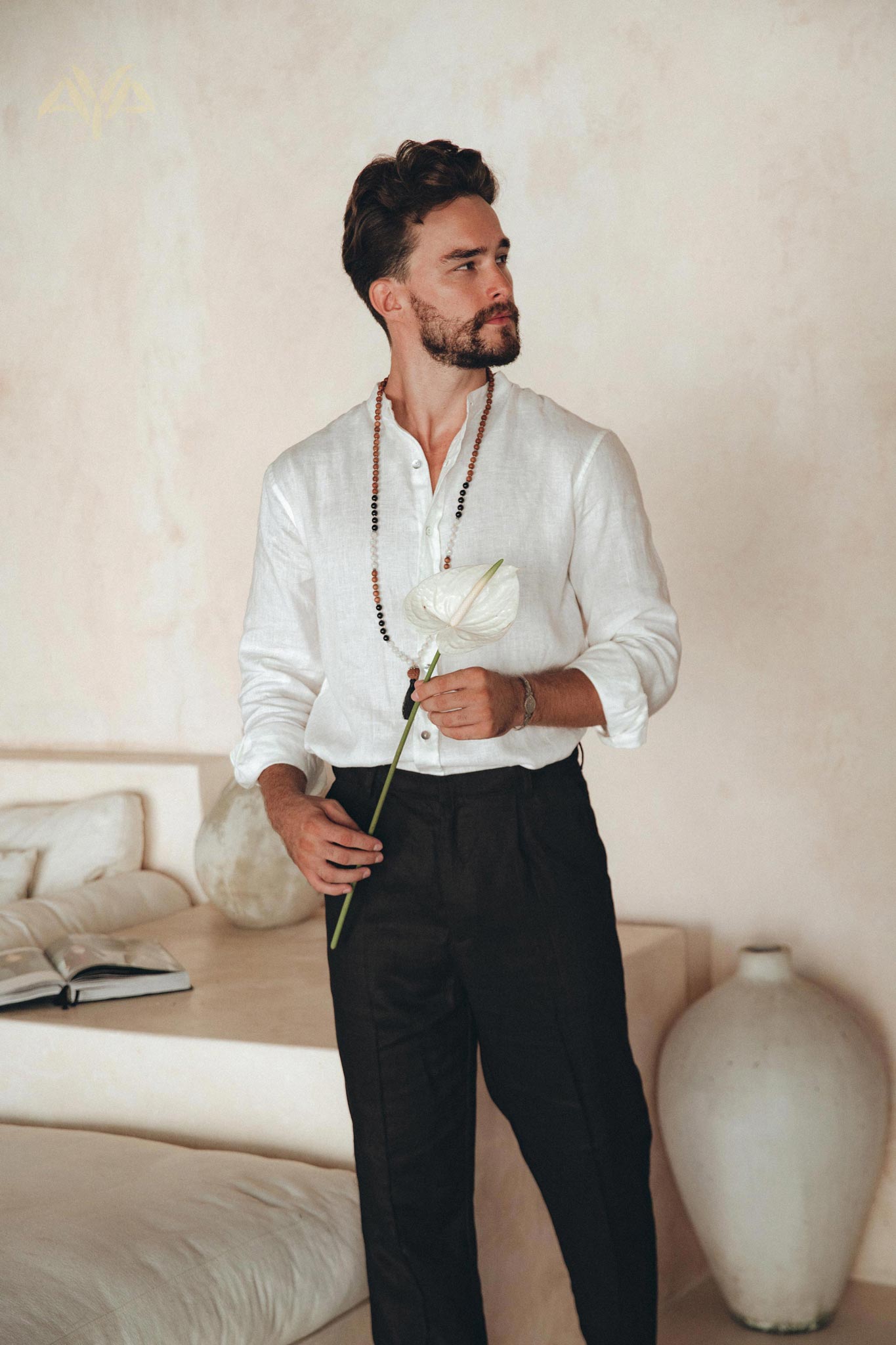 Off-White Linen Classic Minimalist Shirt for Men by AYA Sacred Wear