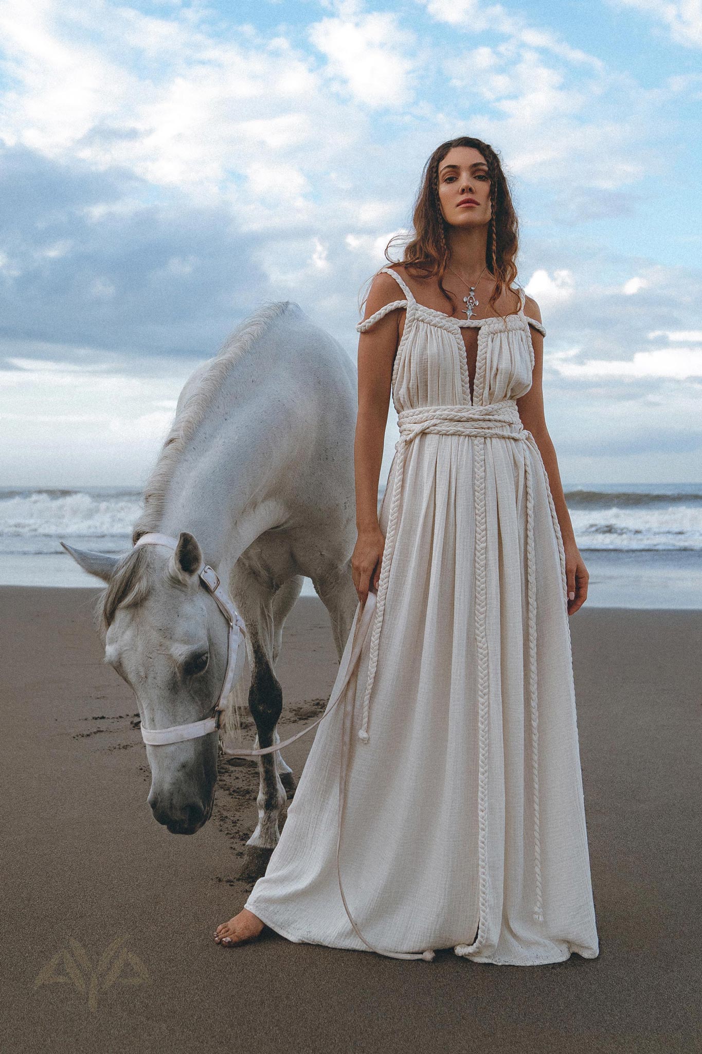 Off-White Greek Goddess Boho Wedding Dress by AYA Sacred Wear