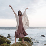 Off-White Cotton Boho Kimono Cover-up, Bridal Cape, Poncho Robe - AYA Sacred Wear