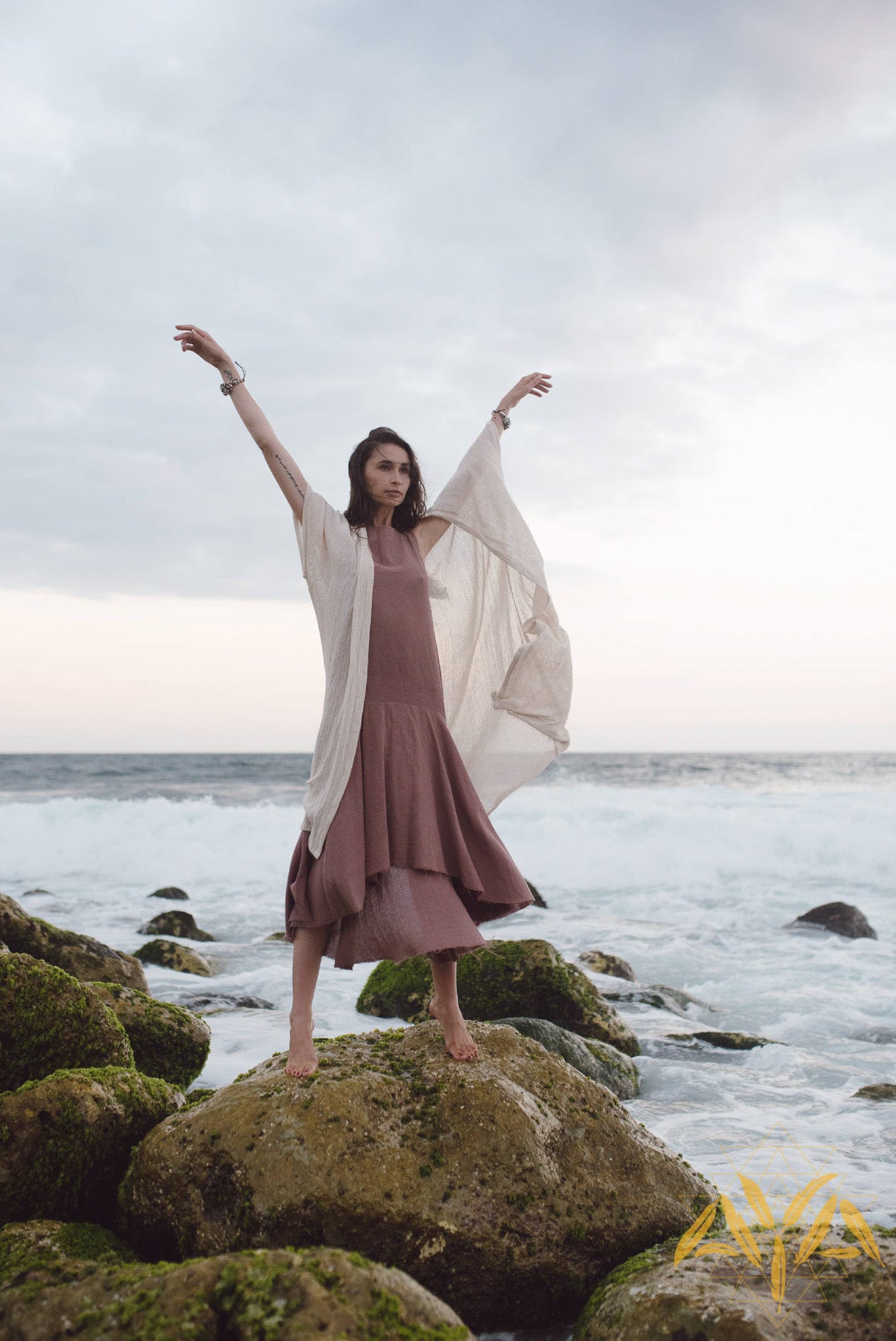 Off-White Cotton Boho Kimono Cover-up, Bridal Cape, Poncho Robe - AYA Sacred Wear