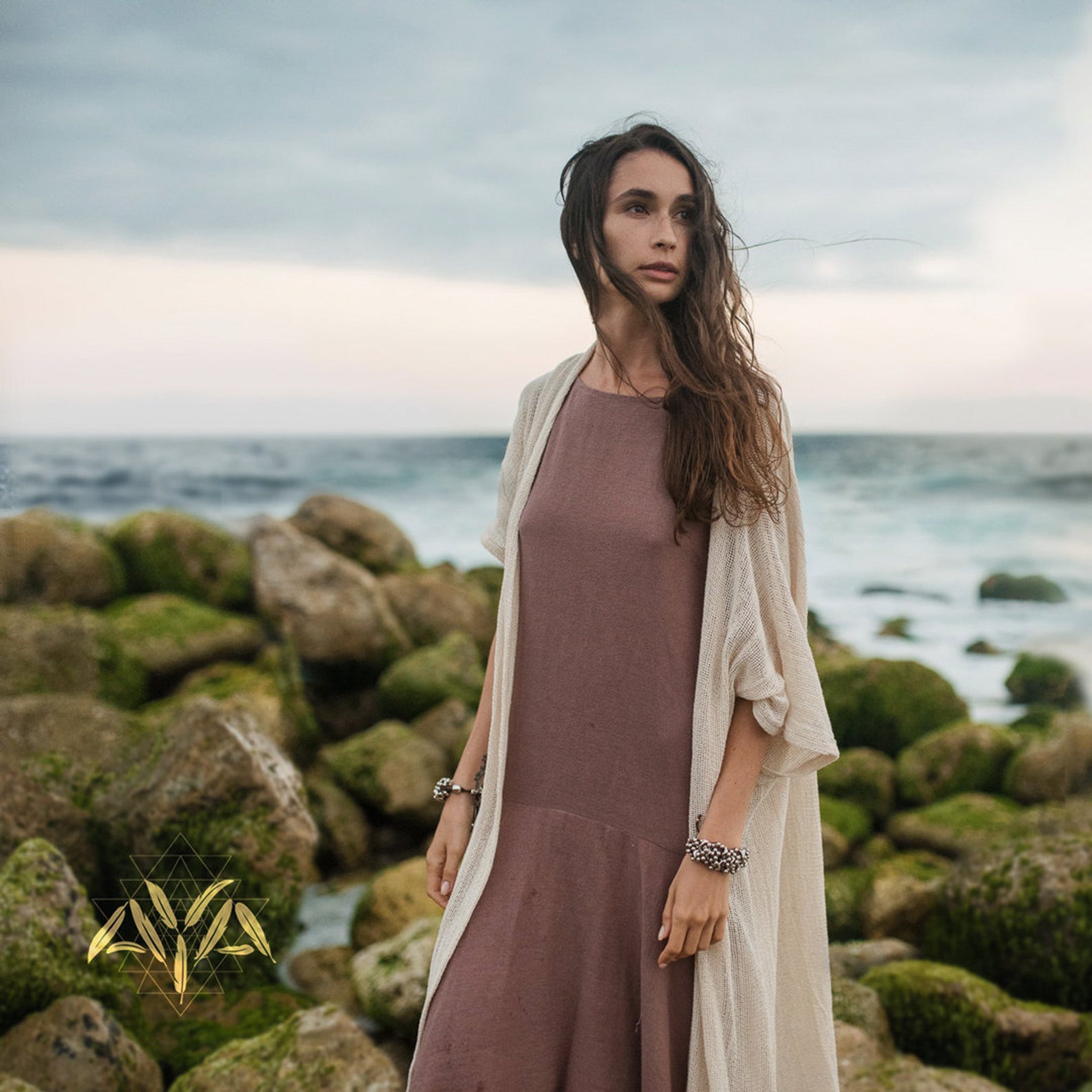 Off-White Cotton Boho Kimono Cover-up, Bridal Cape, Poncho Robe - AYA Sacred Wear