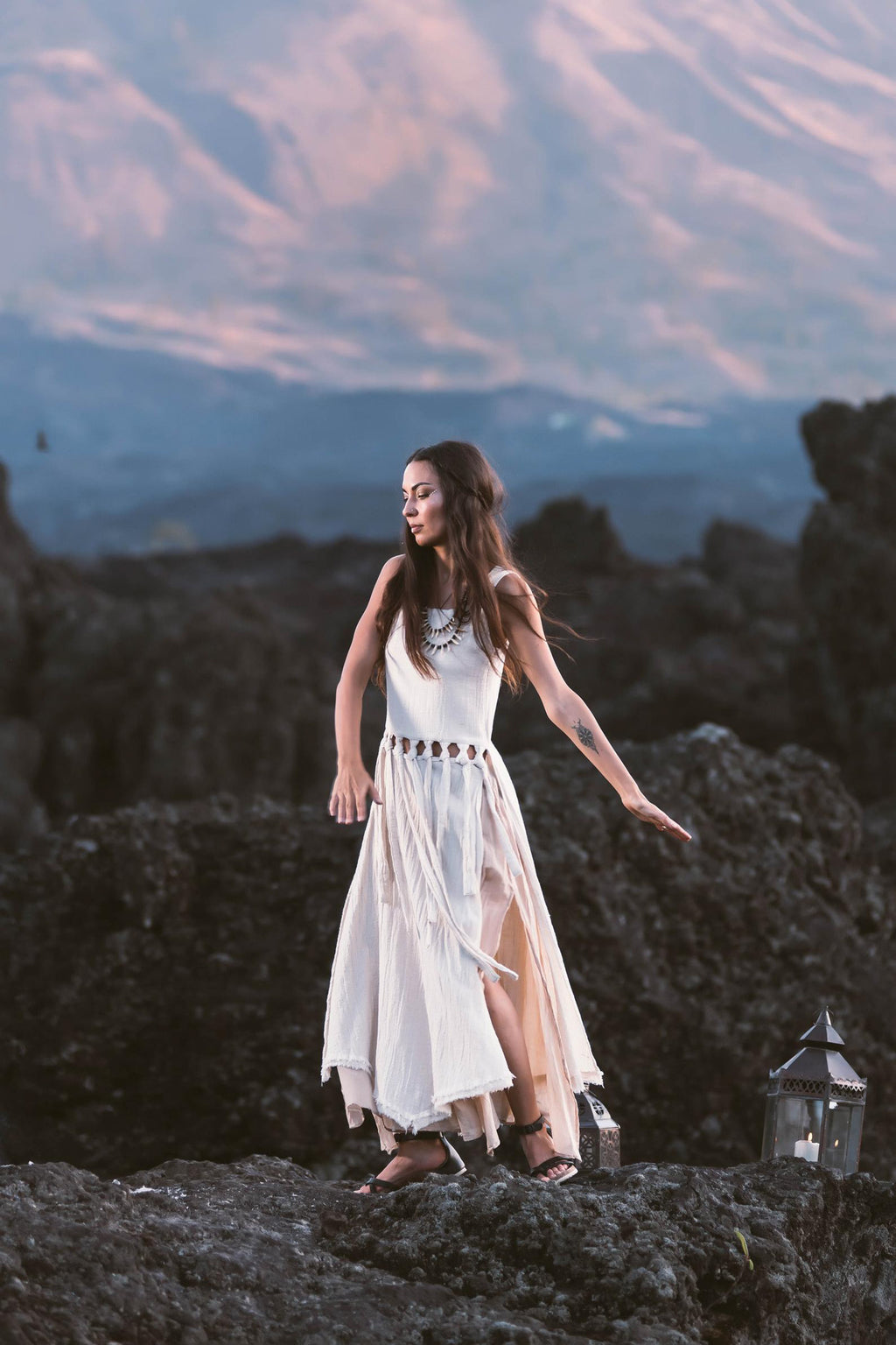 Off-White Tribal Boho Bohemian Cotton Dress aka "Tribal Soul Dress" - AYA Sacred Wear