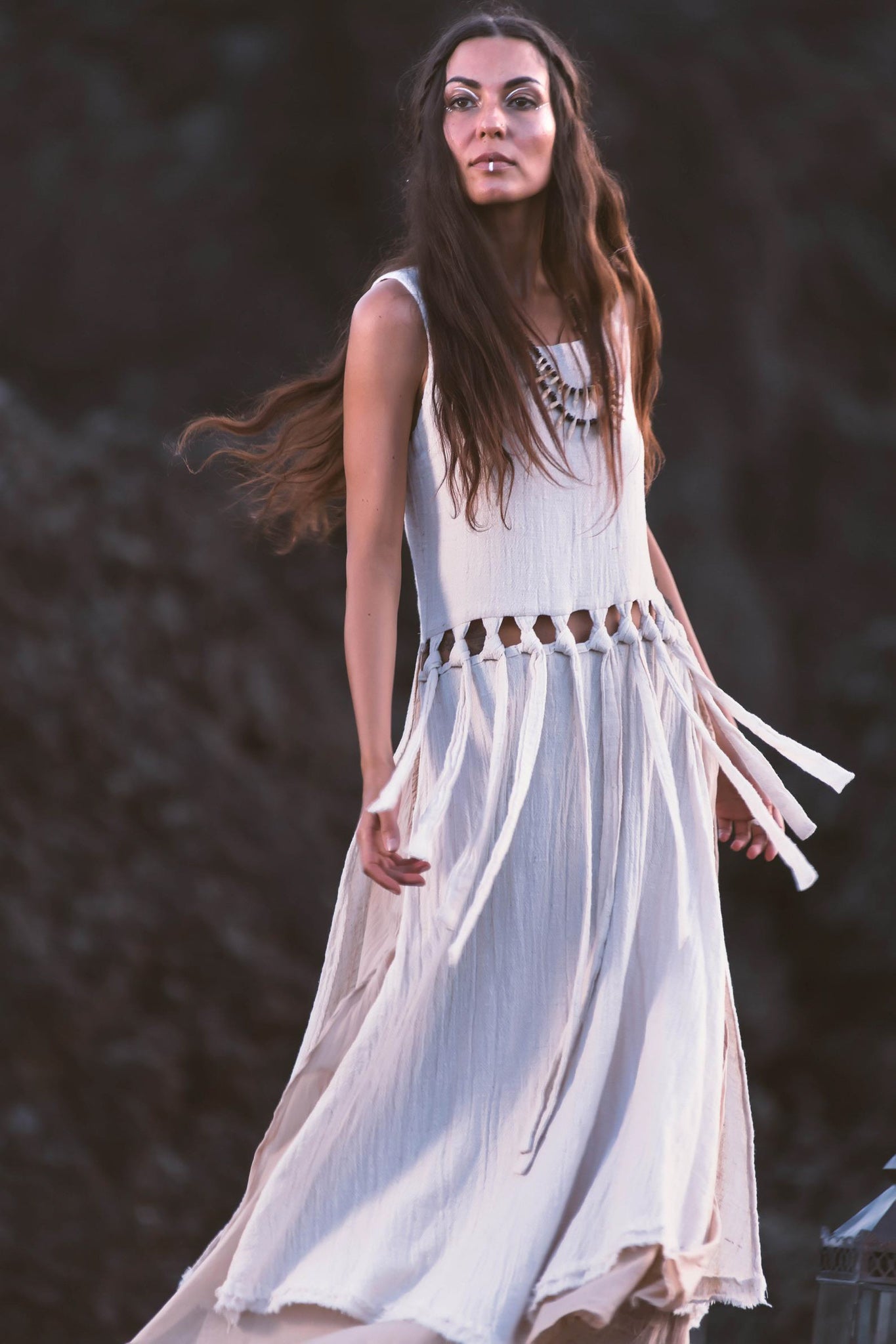 Off-White Tribal Boho Bohemian Cotton Dress aka "Tribal Soul Dress" - AYA Sacred Wear