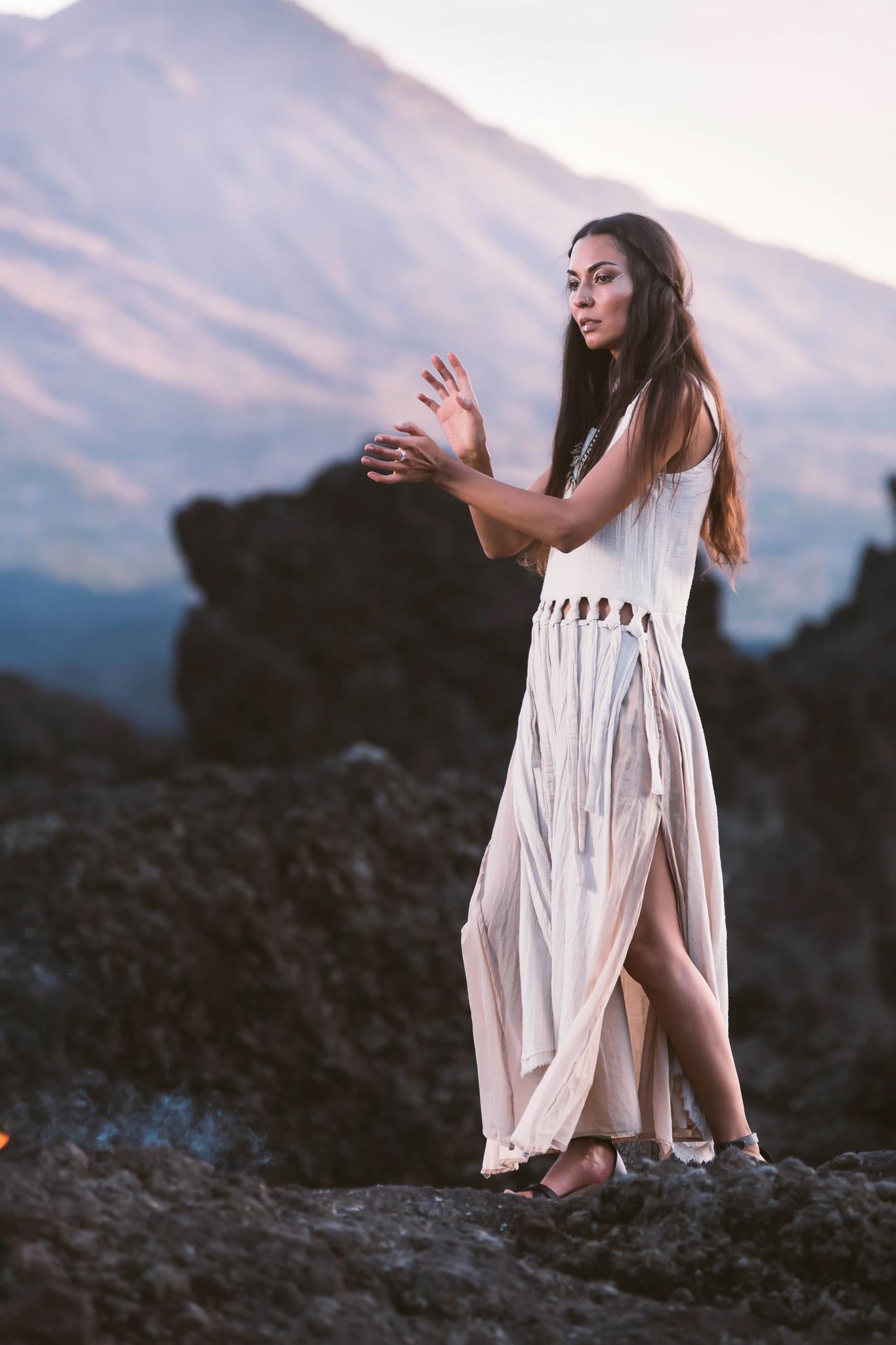 Off-White Tribal Boho Bohemian Cotton Dress aka "Tribal Soul Dress" - AYA Sacred Wear