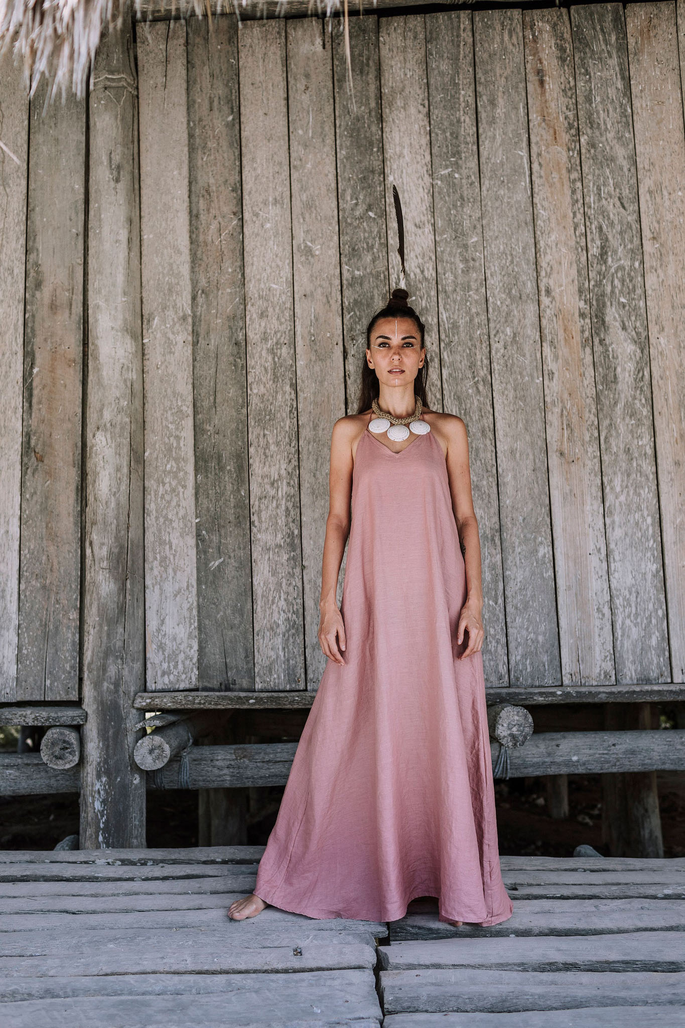 Pink Linen Boho Bridesmaid Slip Dress by AYA Sacred Wear
