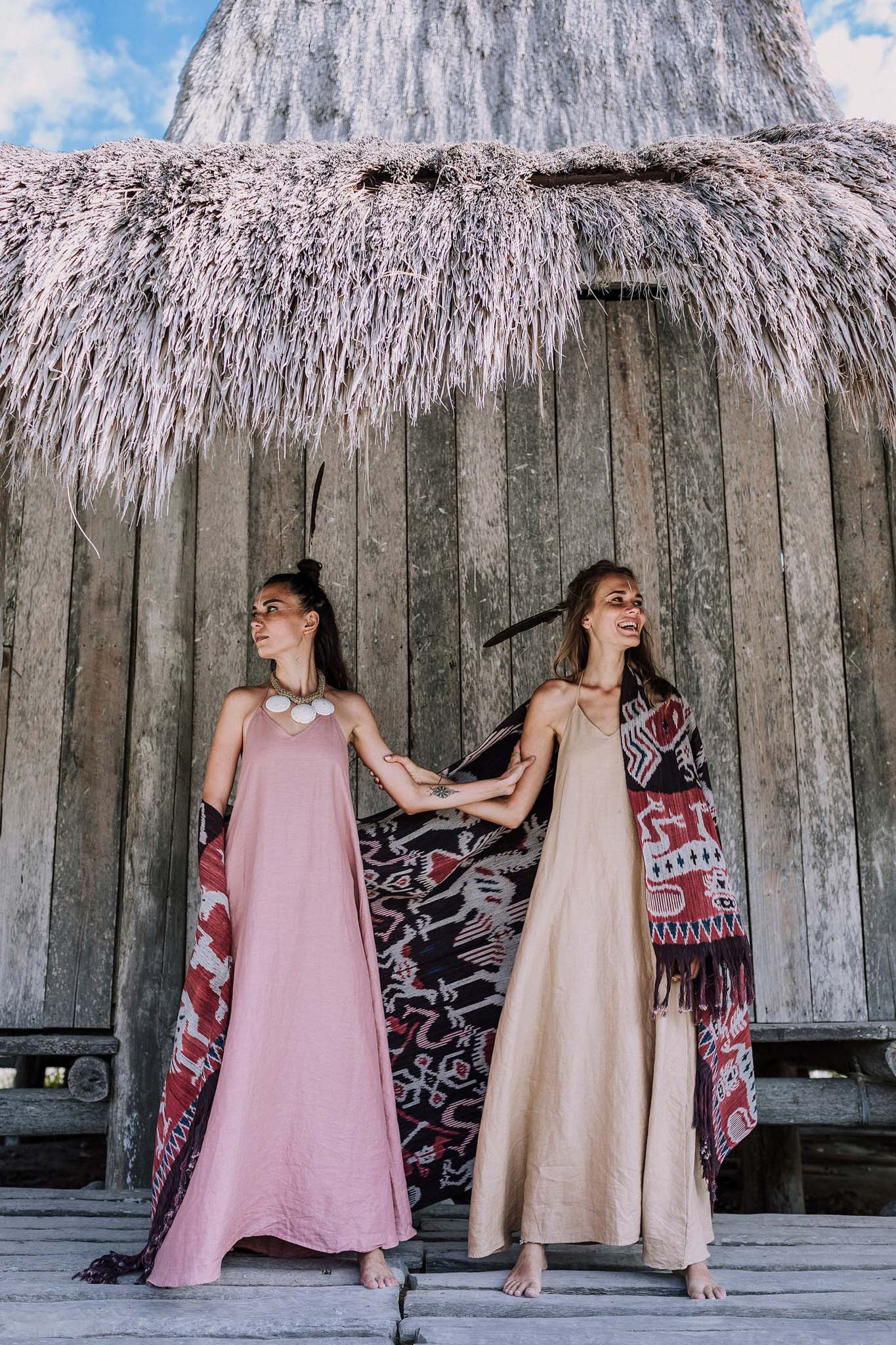 Pink Linen Boho Bridesmaid Slip Dress by AYA Sacred Wear