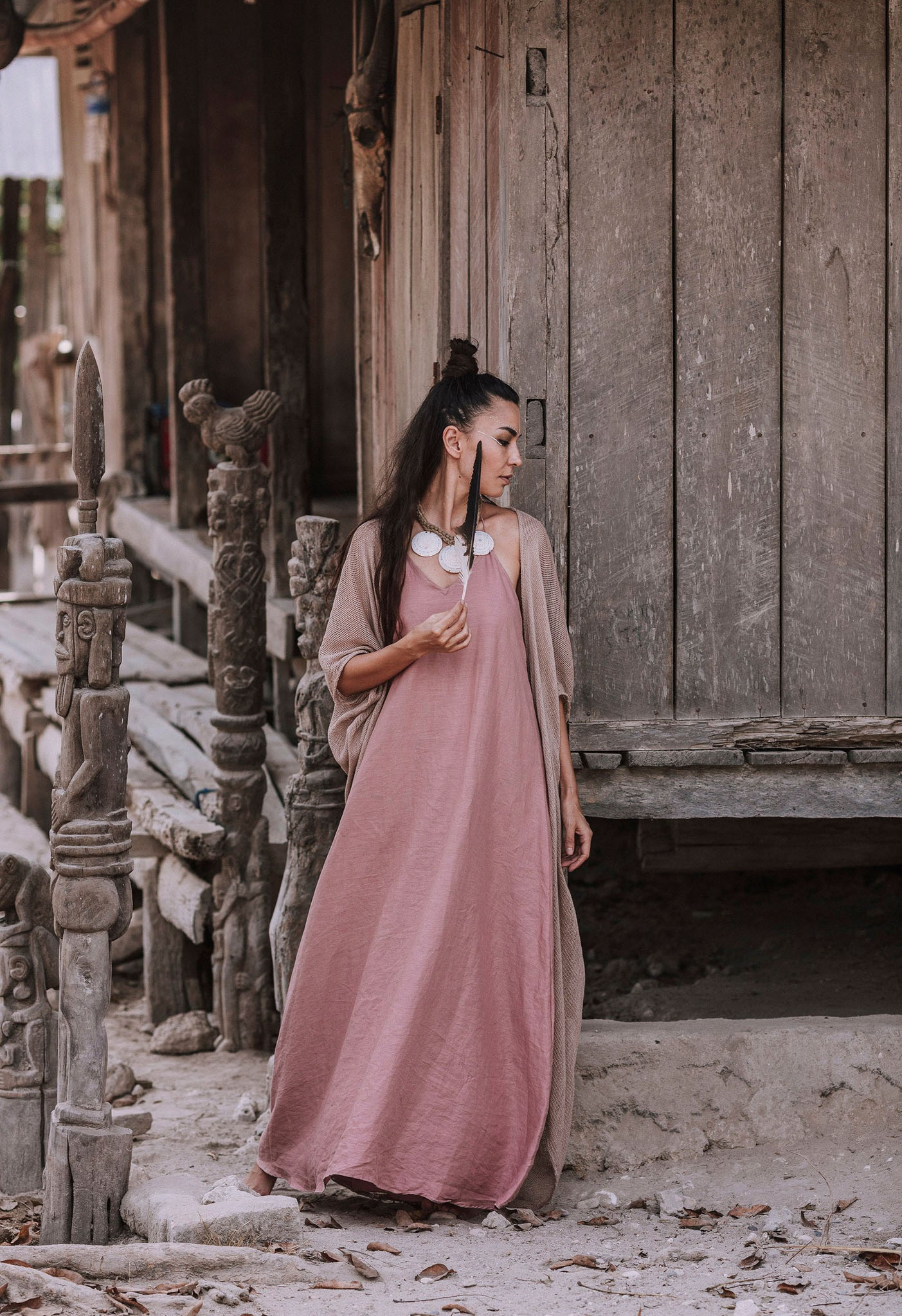 Organic Linen Slip Dress Liv Faded Rose ❤️ menique