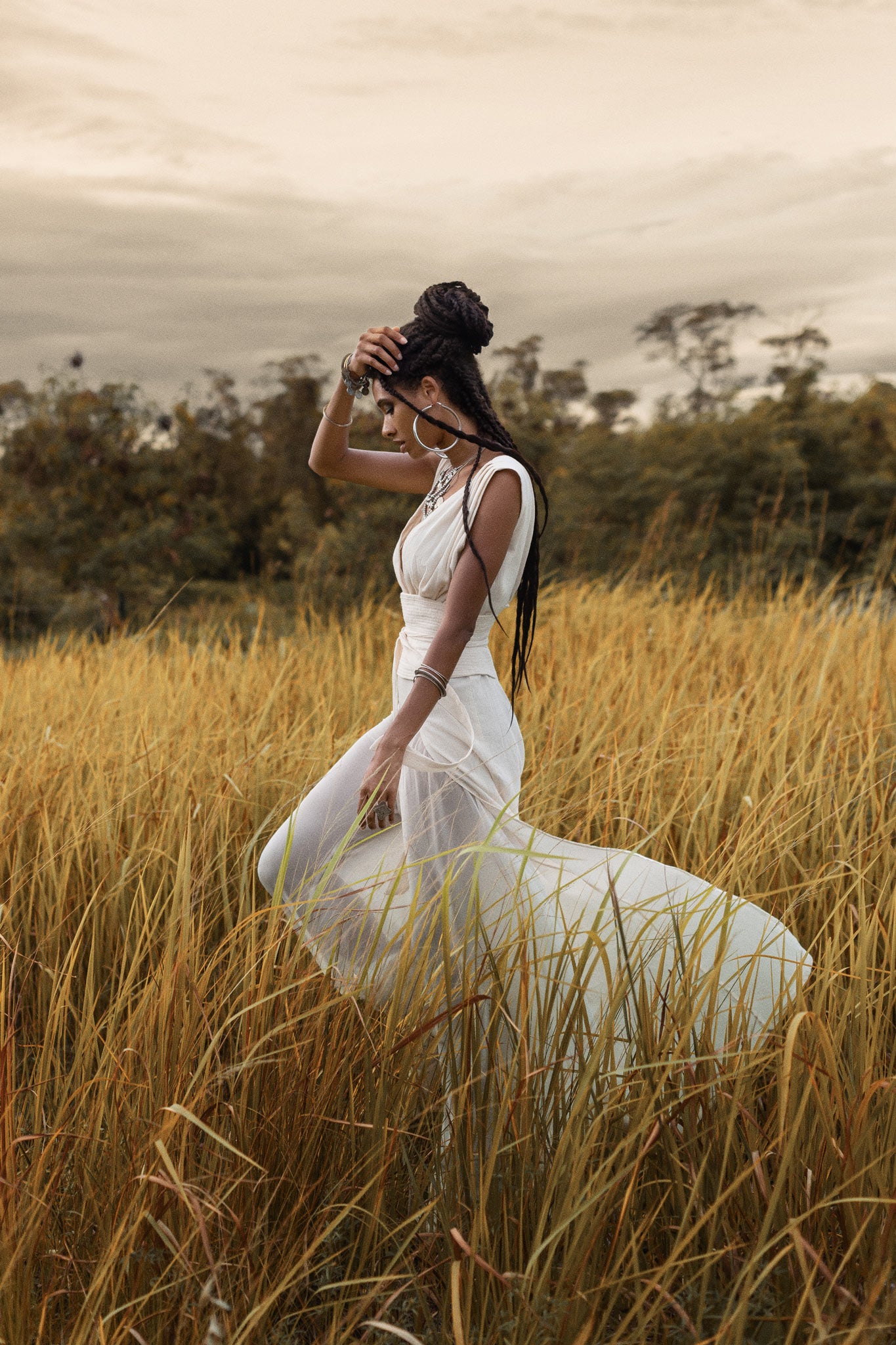 The perfect Off White boho jumpsuit for women, made with only the finest silk and cotton.
