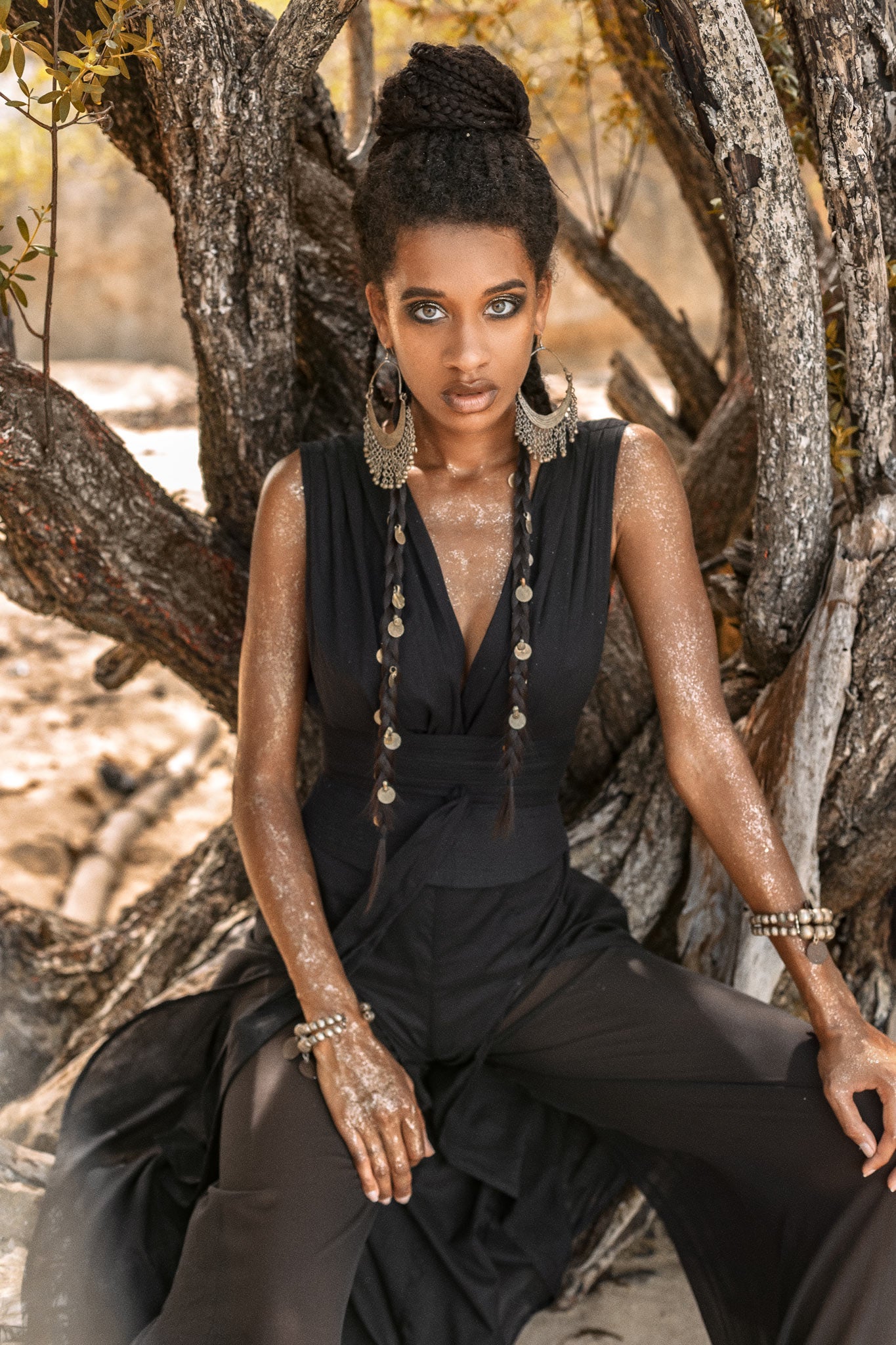 A black boho jumpsuit for women that is both unique and stylish, crafted with silk and cotton.