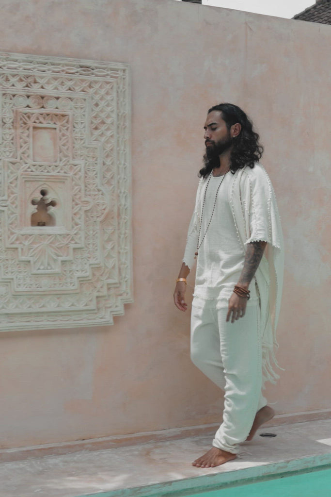 Off-White Handwoven Cotton Pants for Men by AYA Sacred Wear