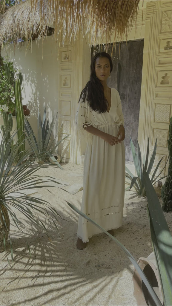 Off-White Boho Dress, Boho Goddess Dress, Maxi Bridesmaid Dress - AYA Sacred Wear