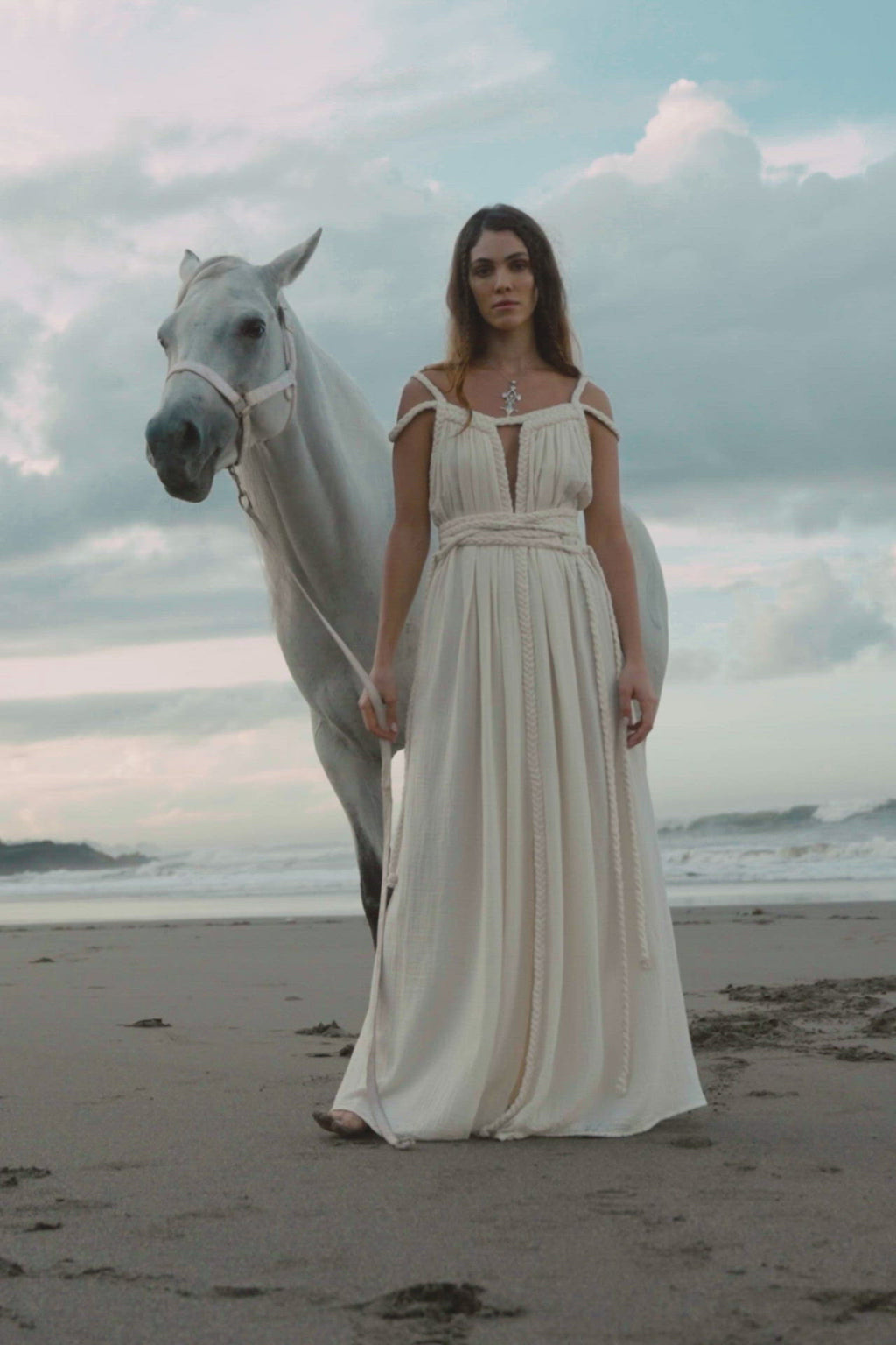 Off-White Greek Goddess Boho Wedding Dress  Edit alt text
