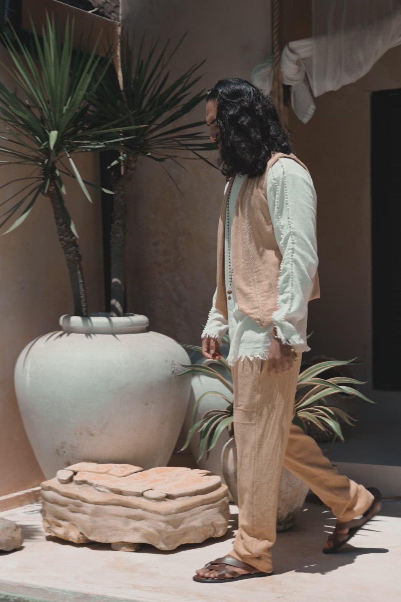 Beige Sand Colour Long Cotton Pants for Men by AYA Sacred Wear