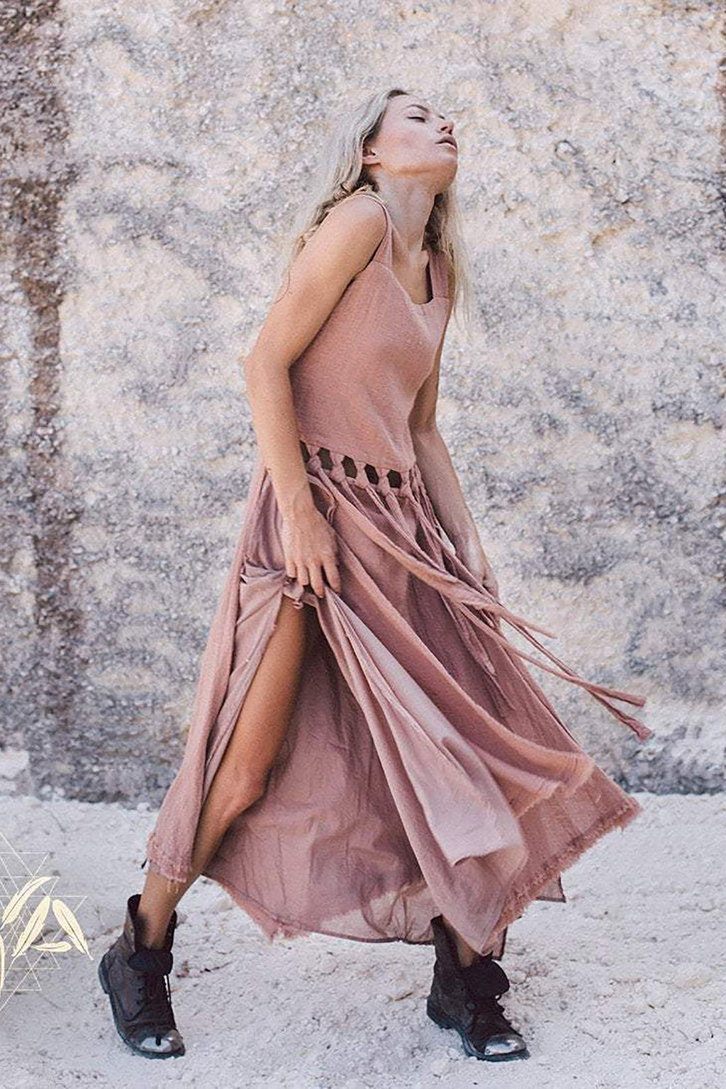 Dusty Pink Tribal Boho Bohemian Cotton Dress  aka "Tribal Soul Dress" - AYA Sacred Wear