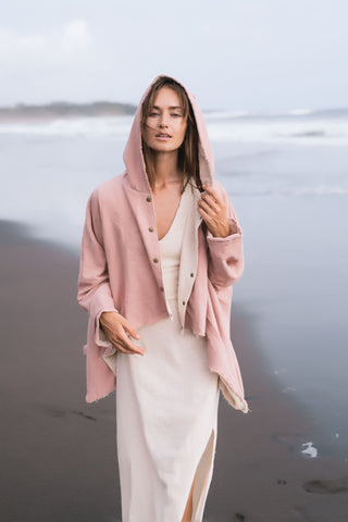 Pink Cotton Warm Jacket with Hood Bohemian Style - AYA Sacred Wear