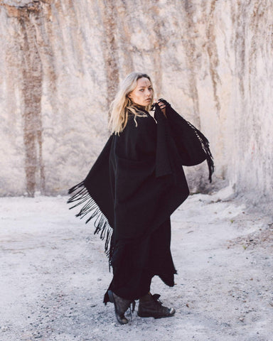 Black Cotton Long Boho Shawl - Scarf - AYA Sacred Wear