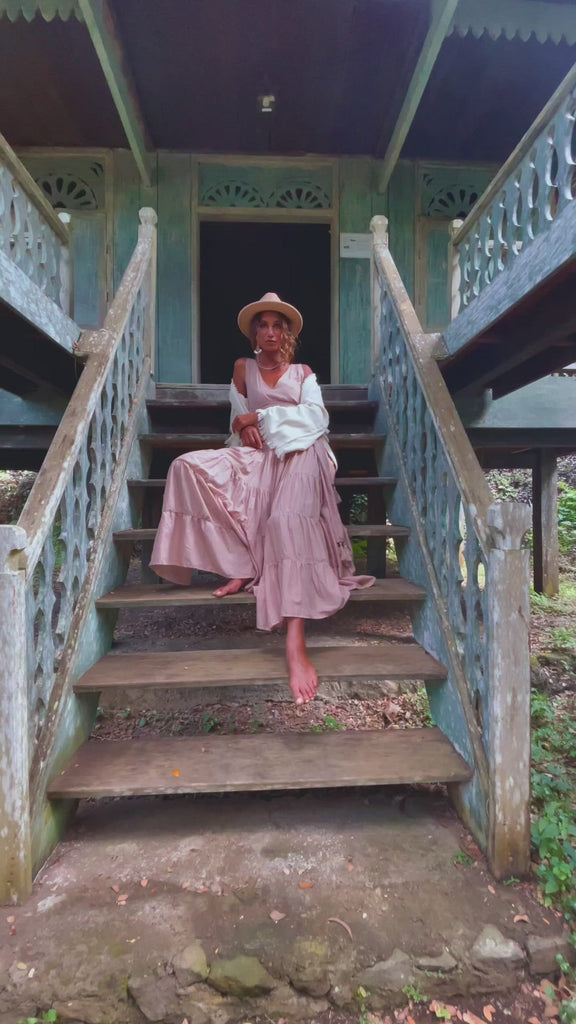 Dusty Pink Bohemian Dress, Boho Maternity Dress, A Line Belted Dress - AYA Sacred Wear