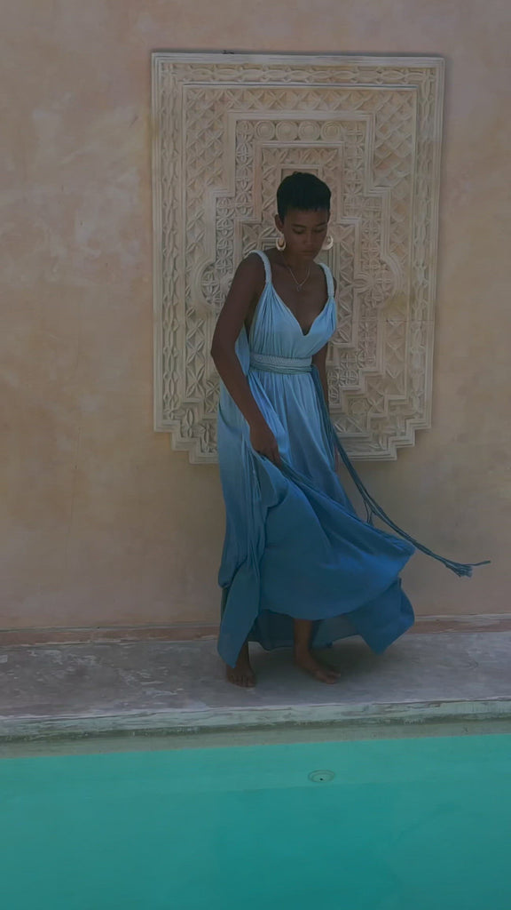Boho Wedding Dress, Bohemian Dress, Botanically Dyed Sky Blue Dress - AYA Sacred Wear