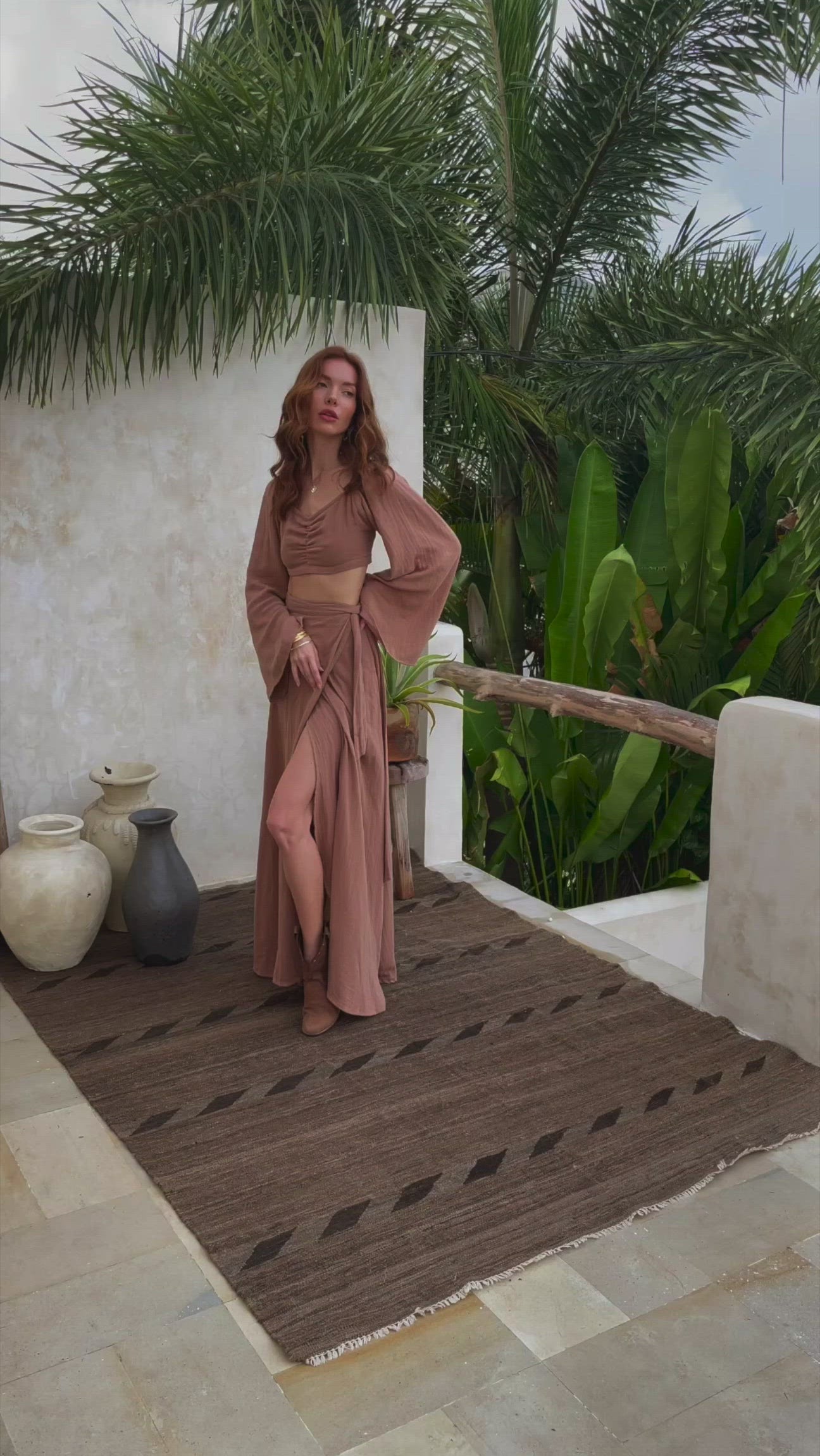 Summer Open Belly Matching Top and Skirt, Latte Tank Top and Maxi Skirt - AYA Sacred Wear