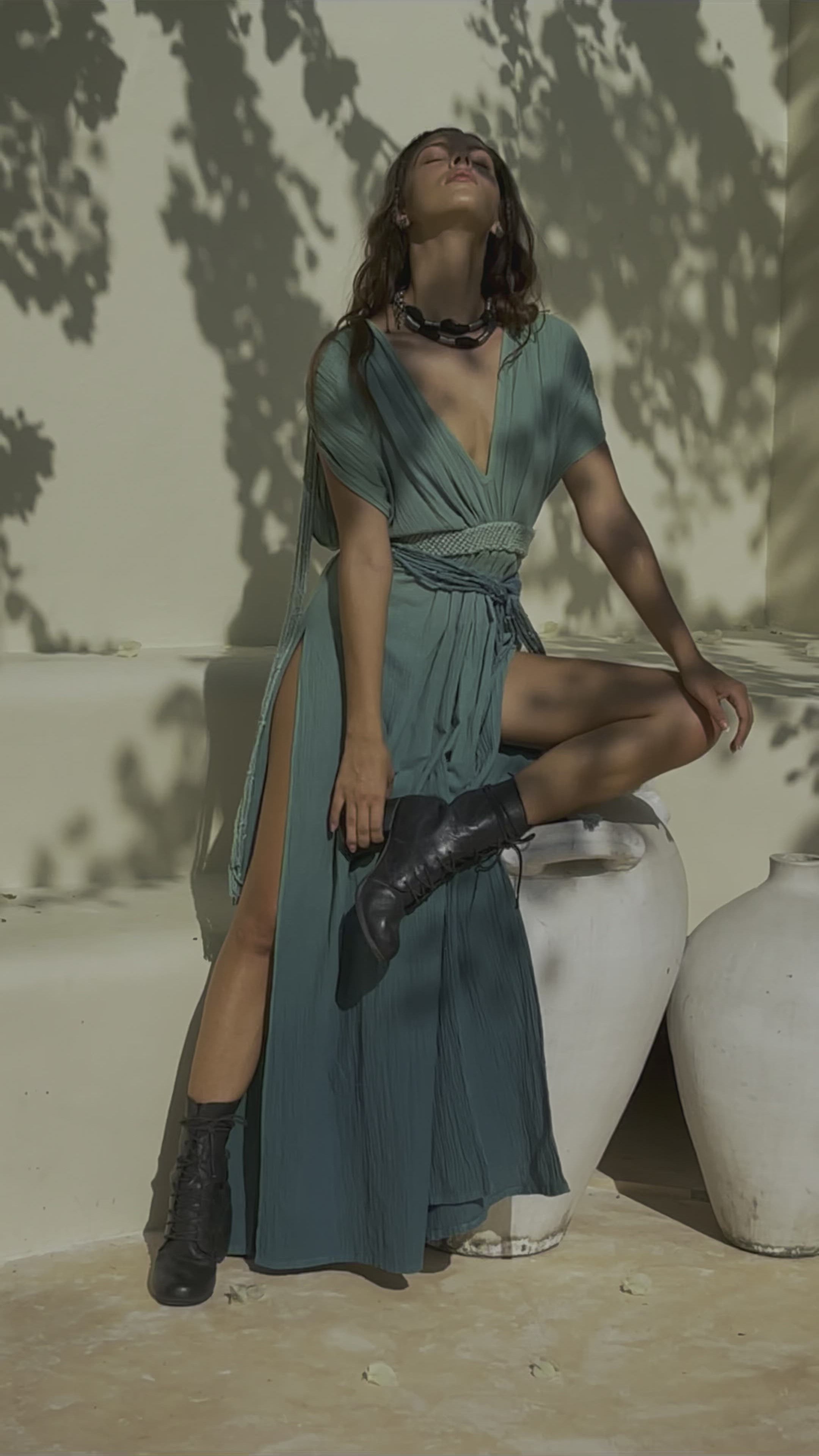 Organic Dress, Boho Wedding Dress, Botanically Dyed Turquoise Dress - AYA Sacred Wear