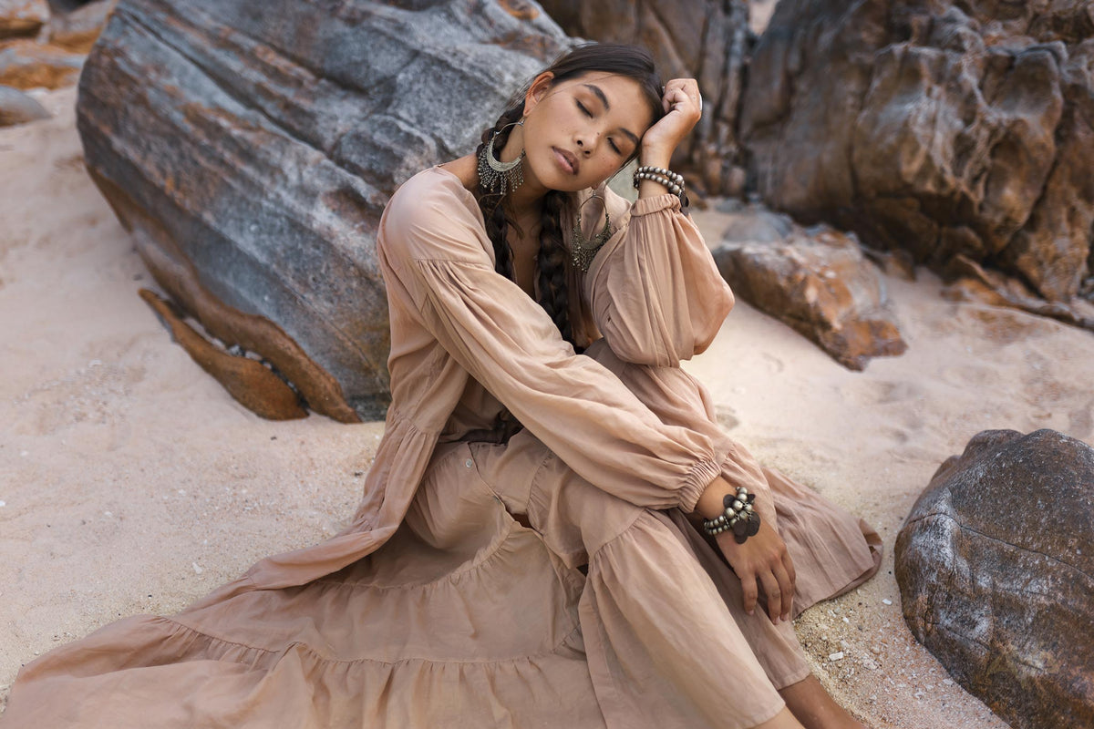 Boho Dress for Women Beige Bohemian Prom Dress Light Summer Dress AYA Sacred Wear