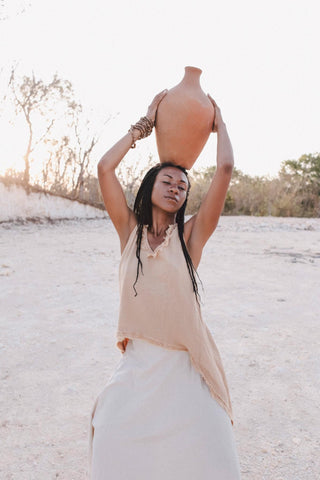 Beige Linen Boho Top For Women - AYA Sacred Wear