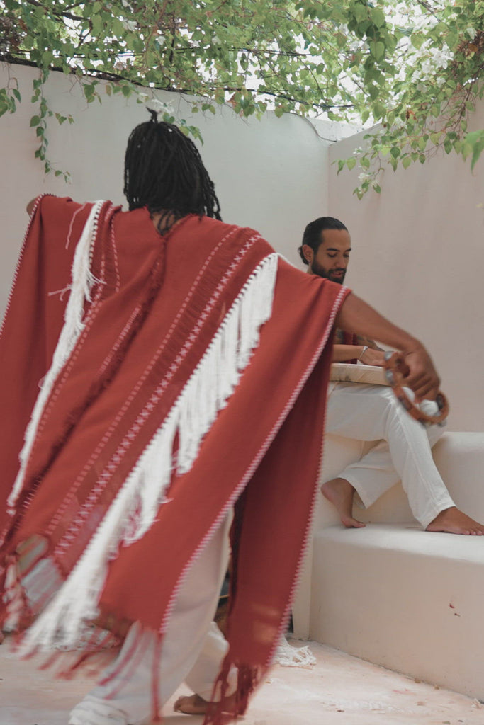 A unique and special gift - Handwoven Handmade Cotton Wine Red Poncho by Aya Sacred Wear