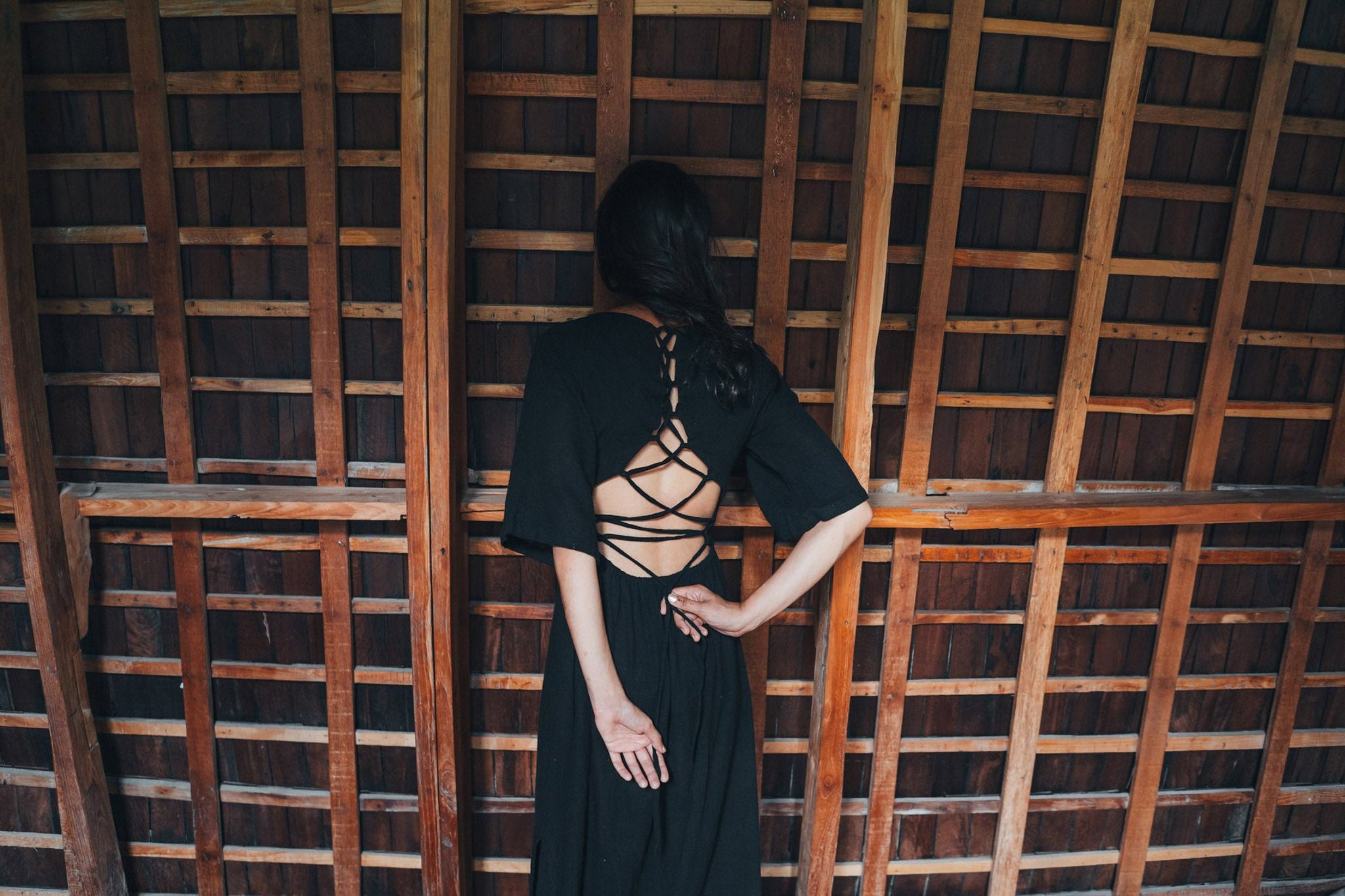 Black Boho Dress with Open Back, Organic Cotton Dress - AYA Sacred Wear
