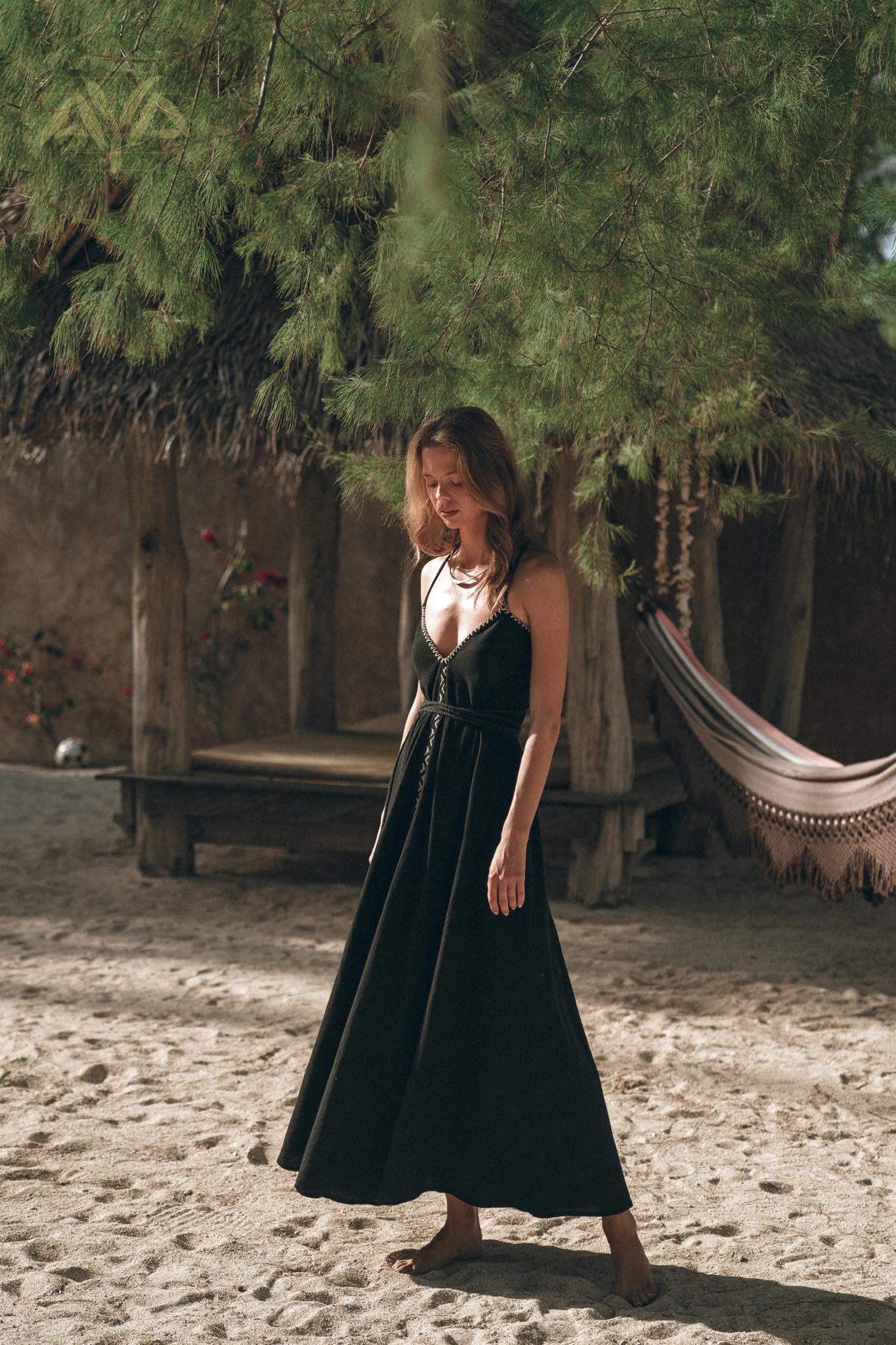 Black Cotton Slip Dress with Hand Embroidery - AYA Sacred Wear