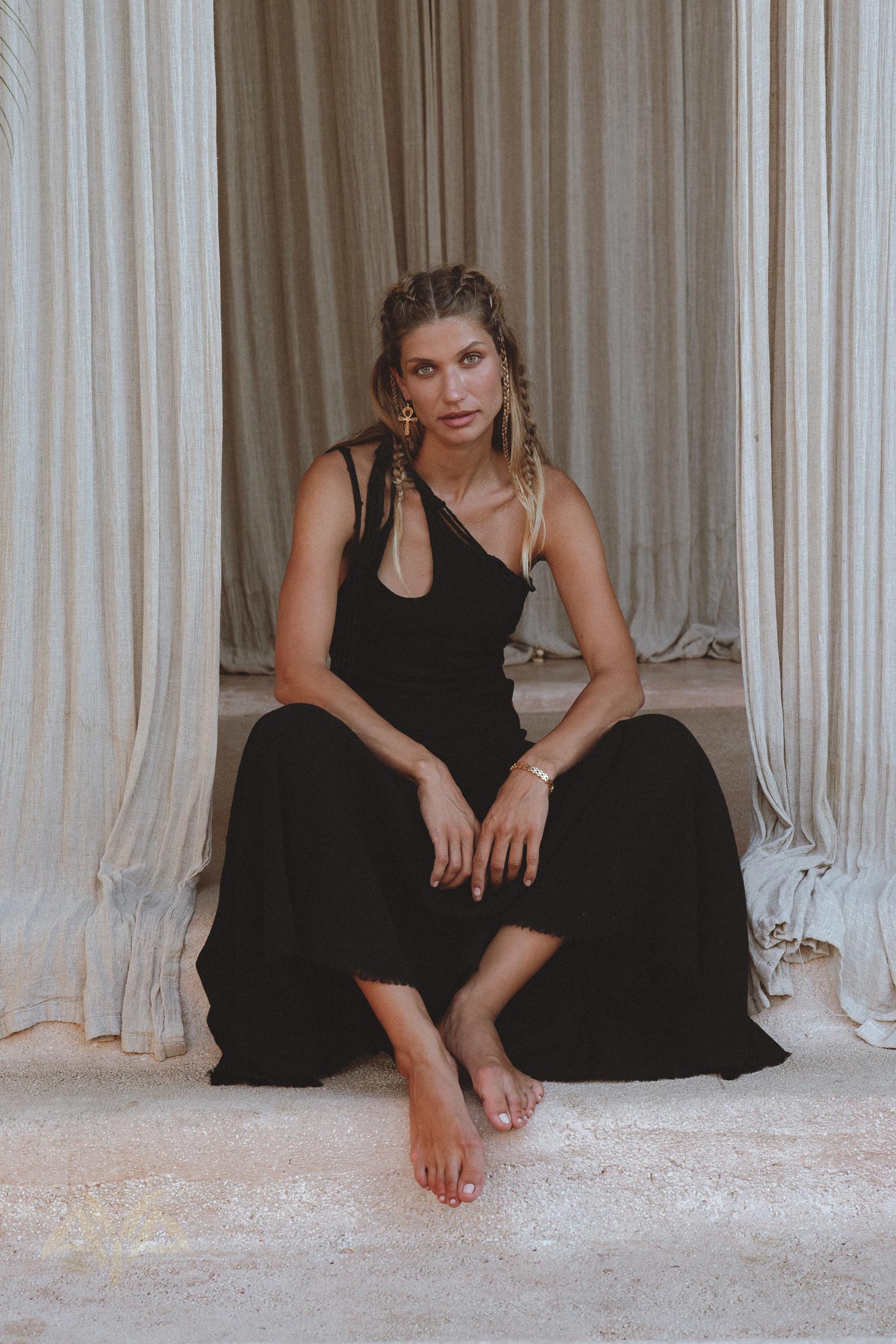 Step Out in Style with the Black Open Side Dress by Aya Sacred Wear 