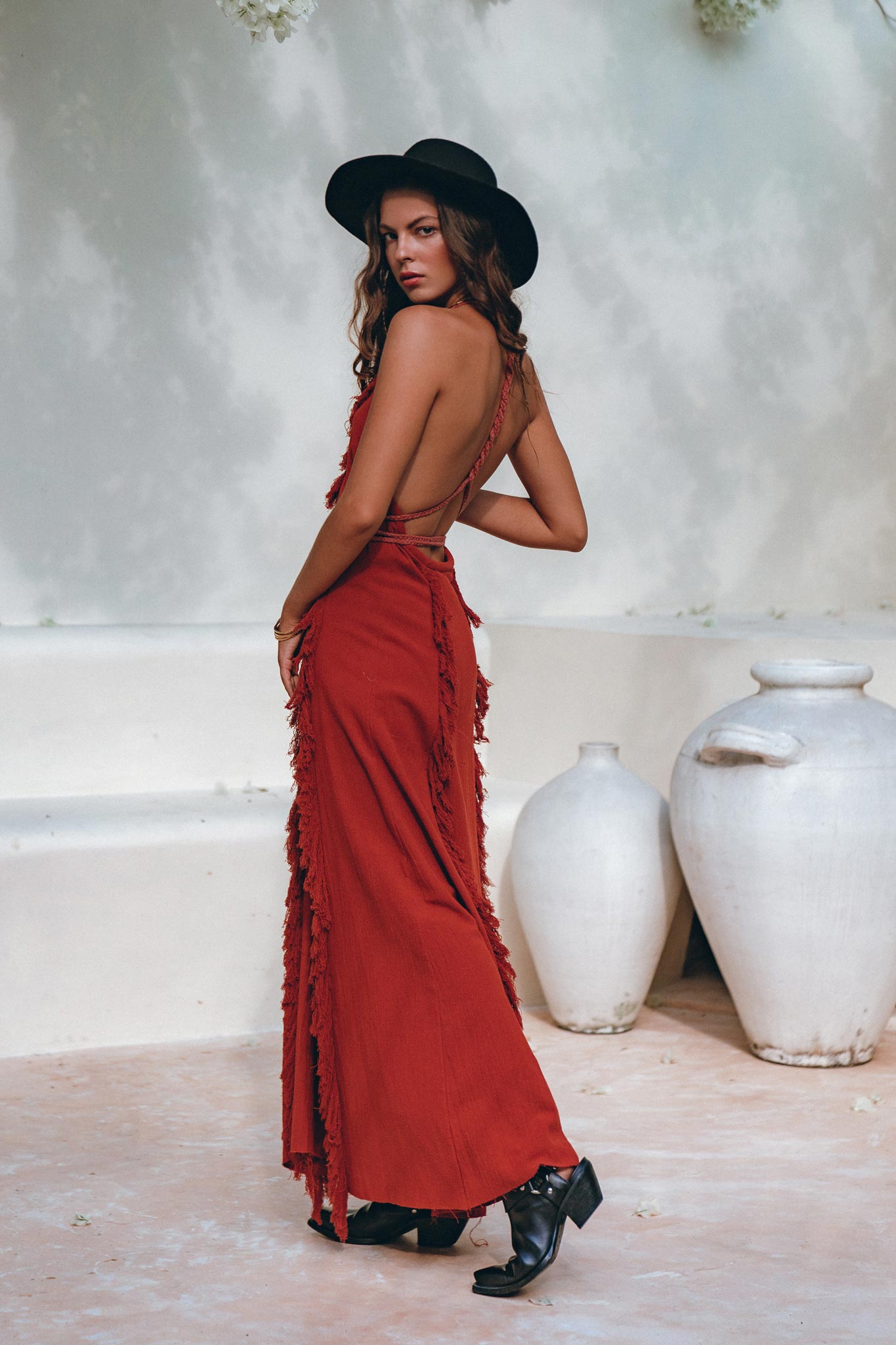 Red Goddess Dress Boho Bridesmaid Dress Bohemian Minimalist Dress