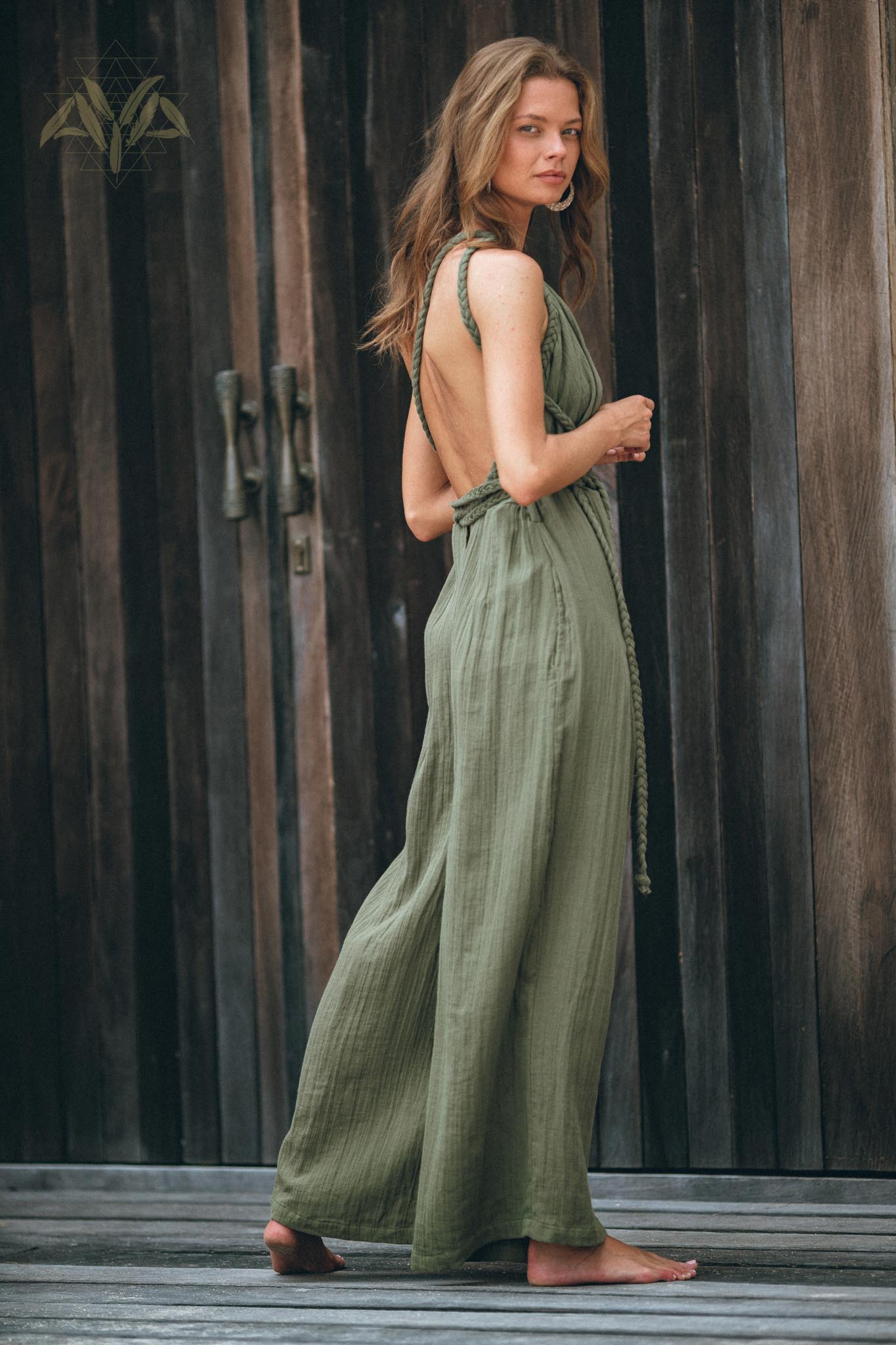 Green Braided Belted Jumpsuit, Overalls for Women, Apron Dress - AYA Sacred Wear